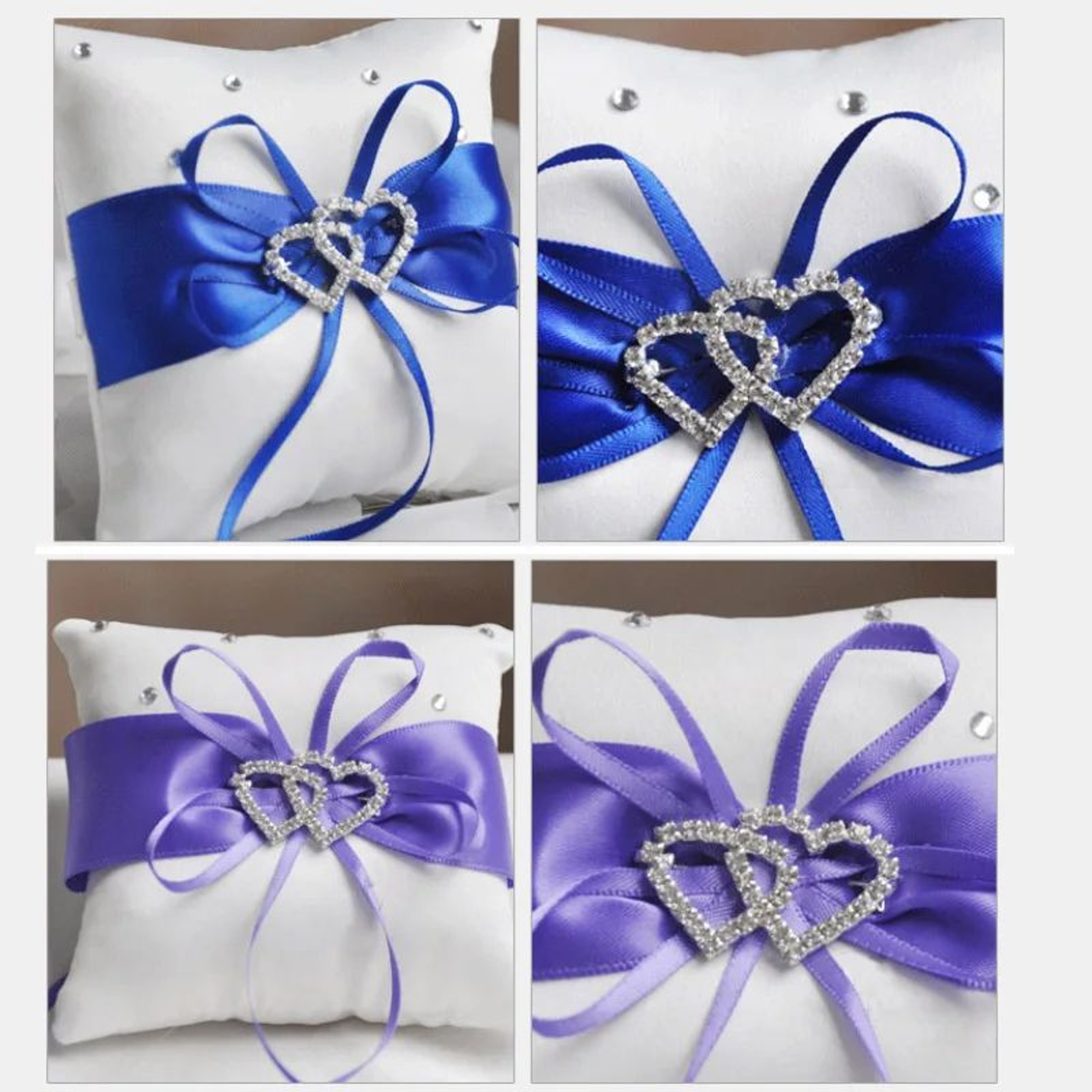 Double Heart Rhinestone Wedding Ring Pillow 4