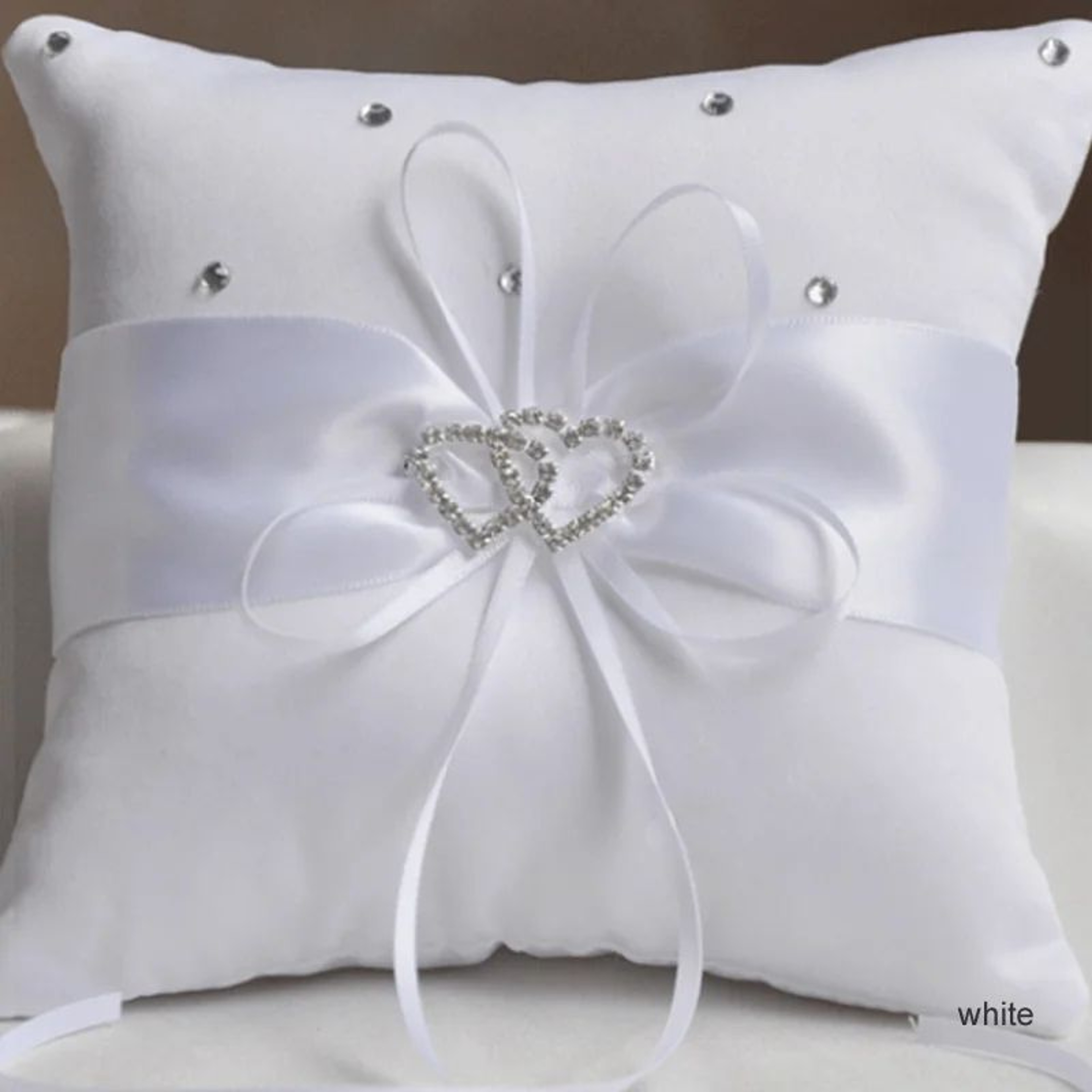 Double Heart Rhinestone Wedding Ring Pillow 7