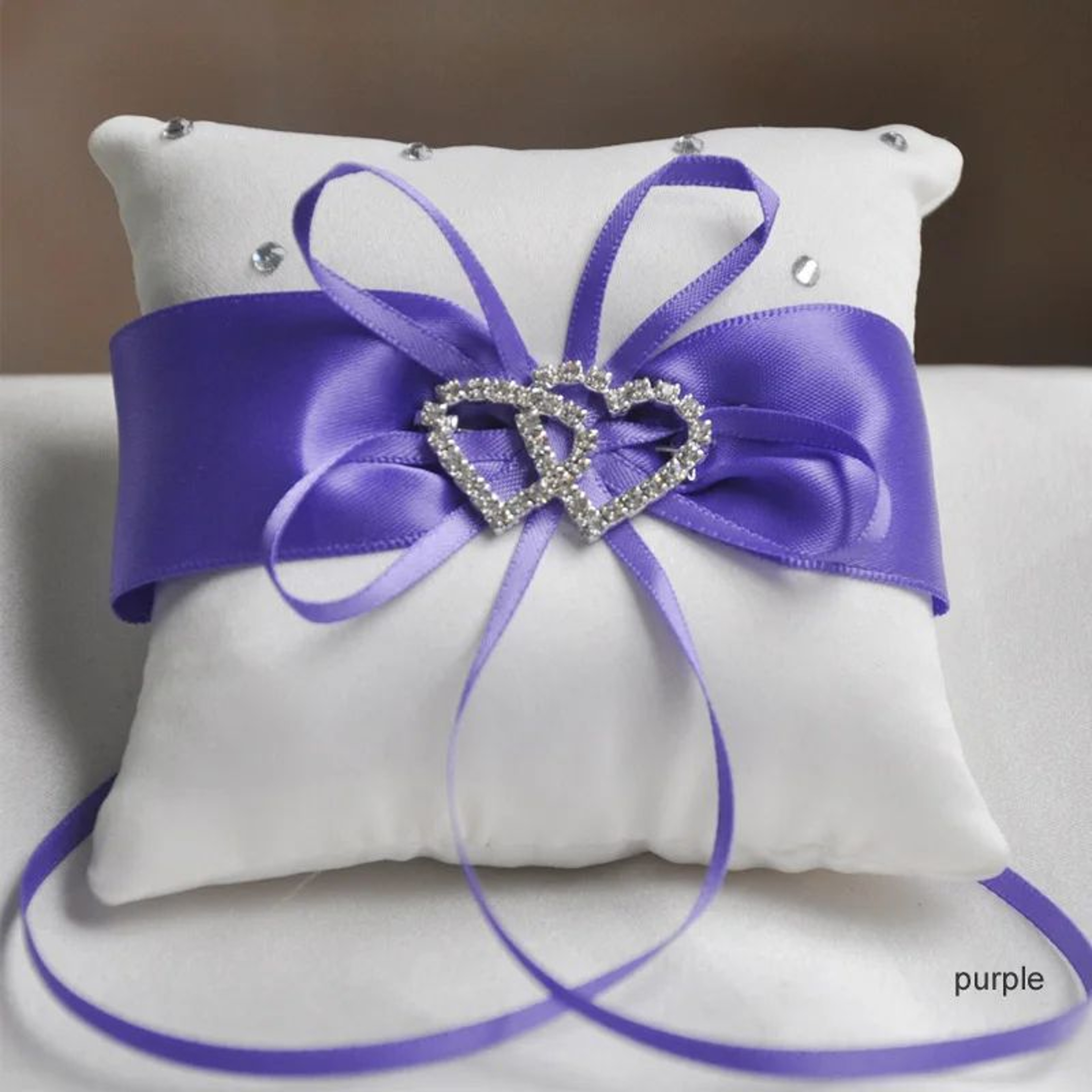 Double Heart Rhinestone Wedding Ring Pillow 11