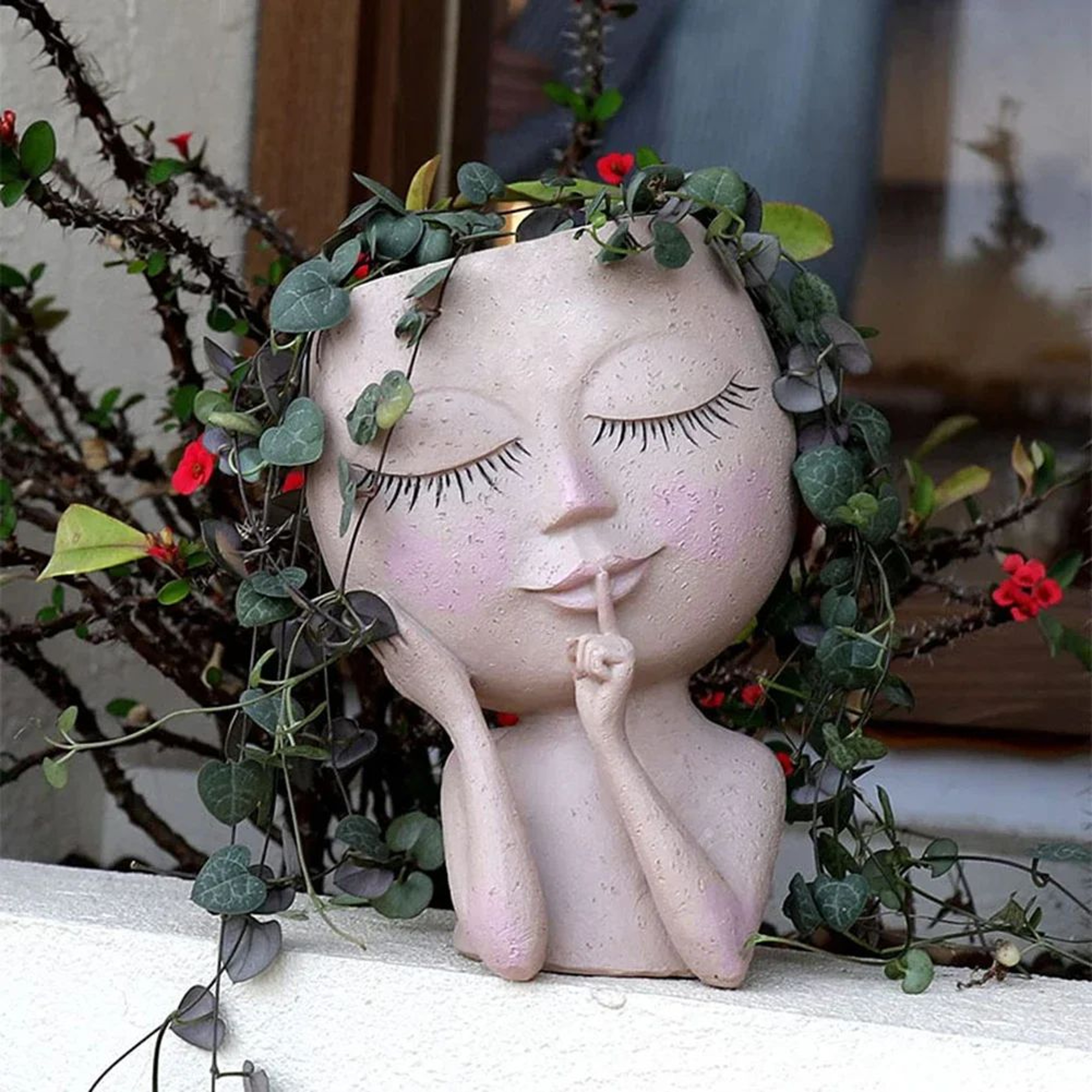 European Girl Face Resin Succulent Flower Pot 4