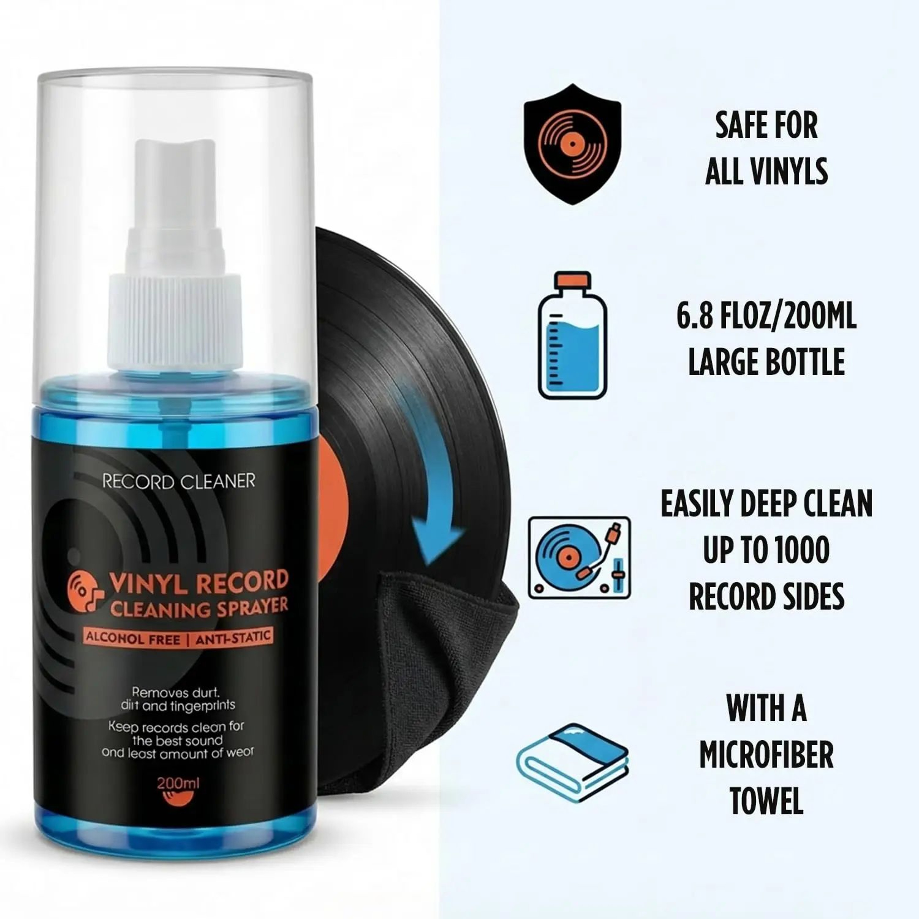 200ml Vinyl Record Cleaning Solution With Cleaning Towel 2