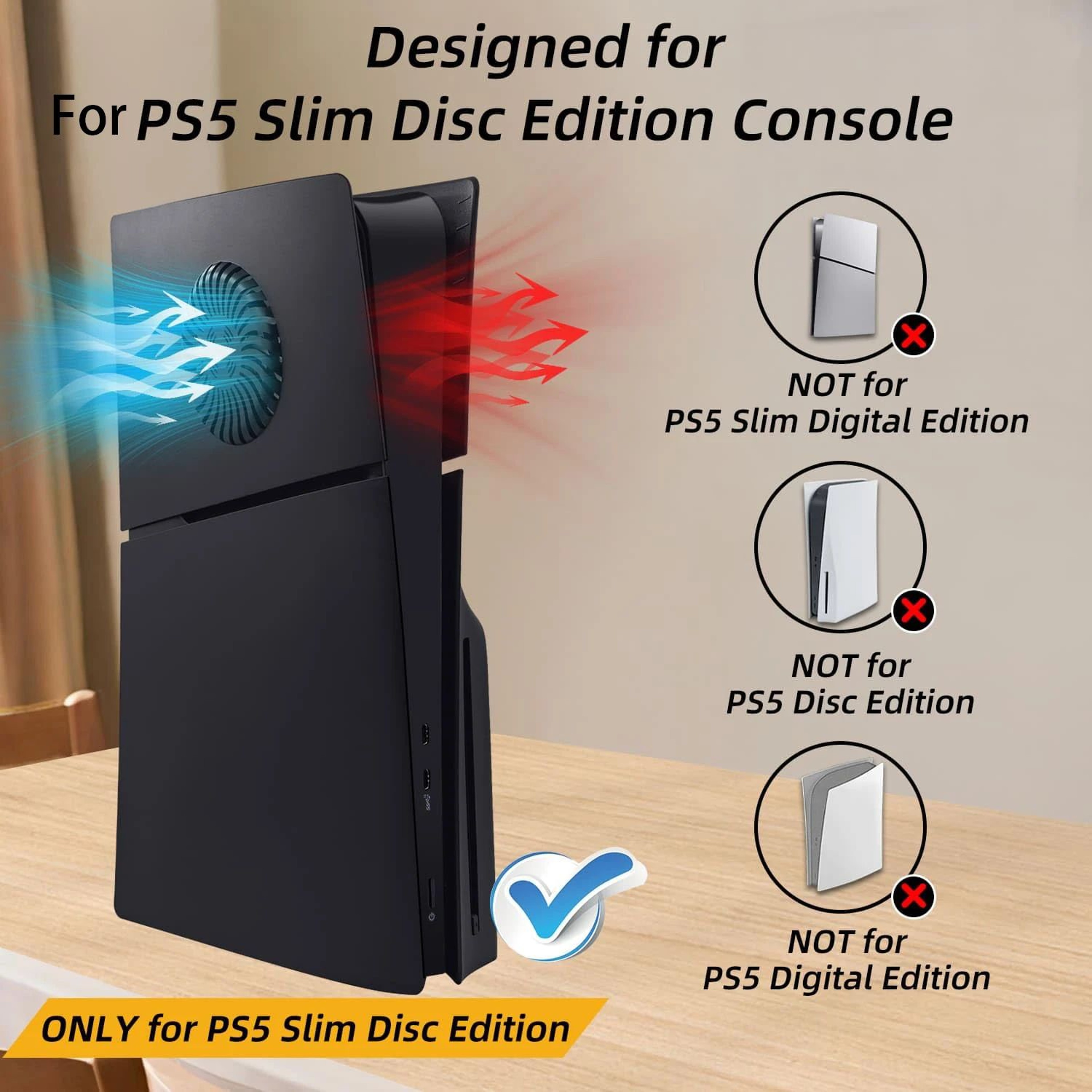 Black PS5 Slim Disc Edition Face Plates With Cooling Vents 1