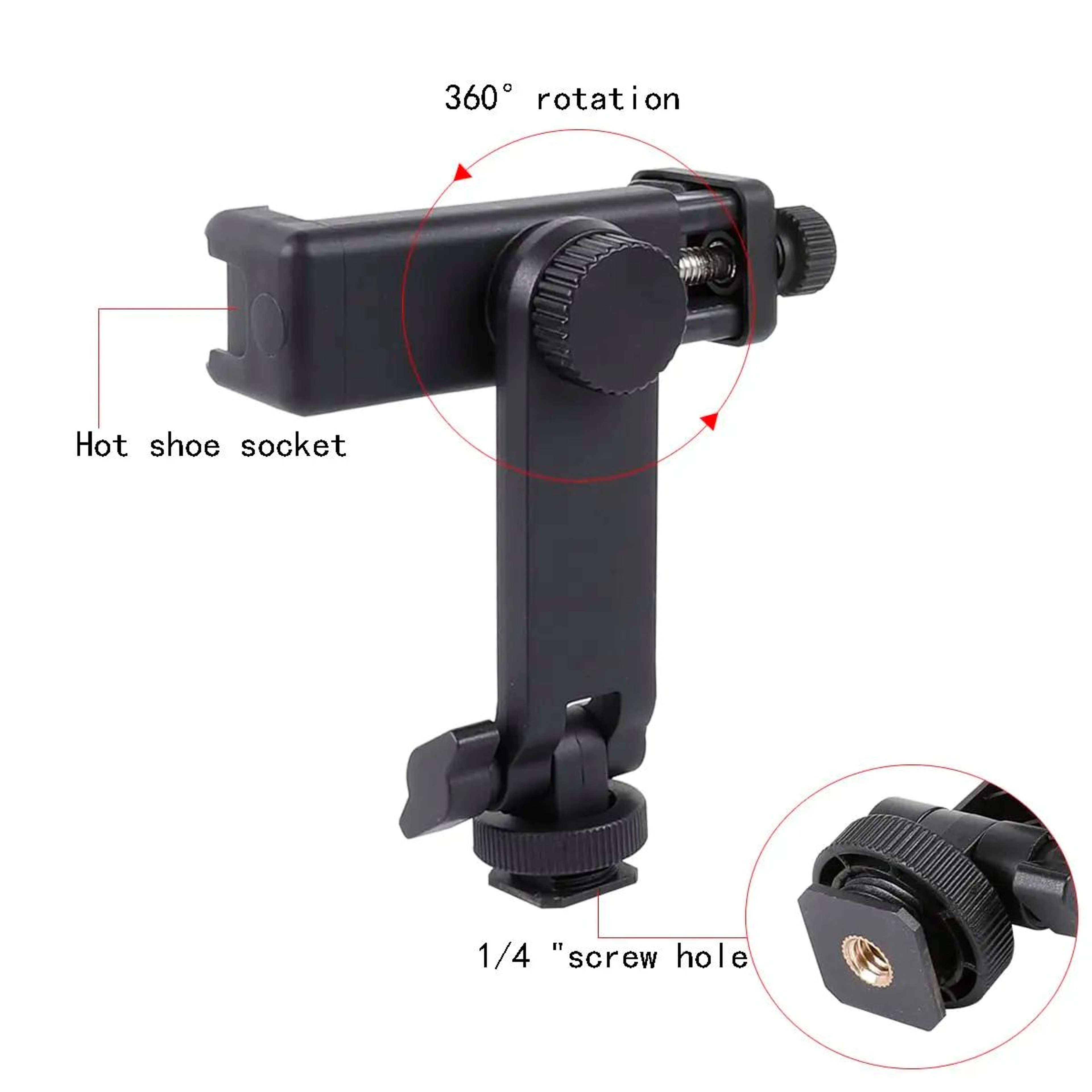 Universal 360 Rotating Phone Tripod Mount With Hot Shoe Adapter 1