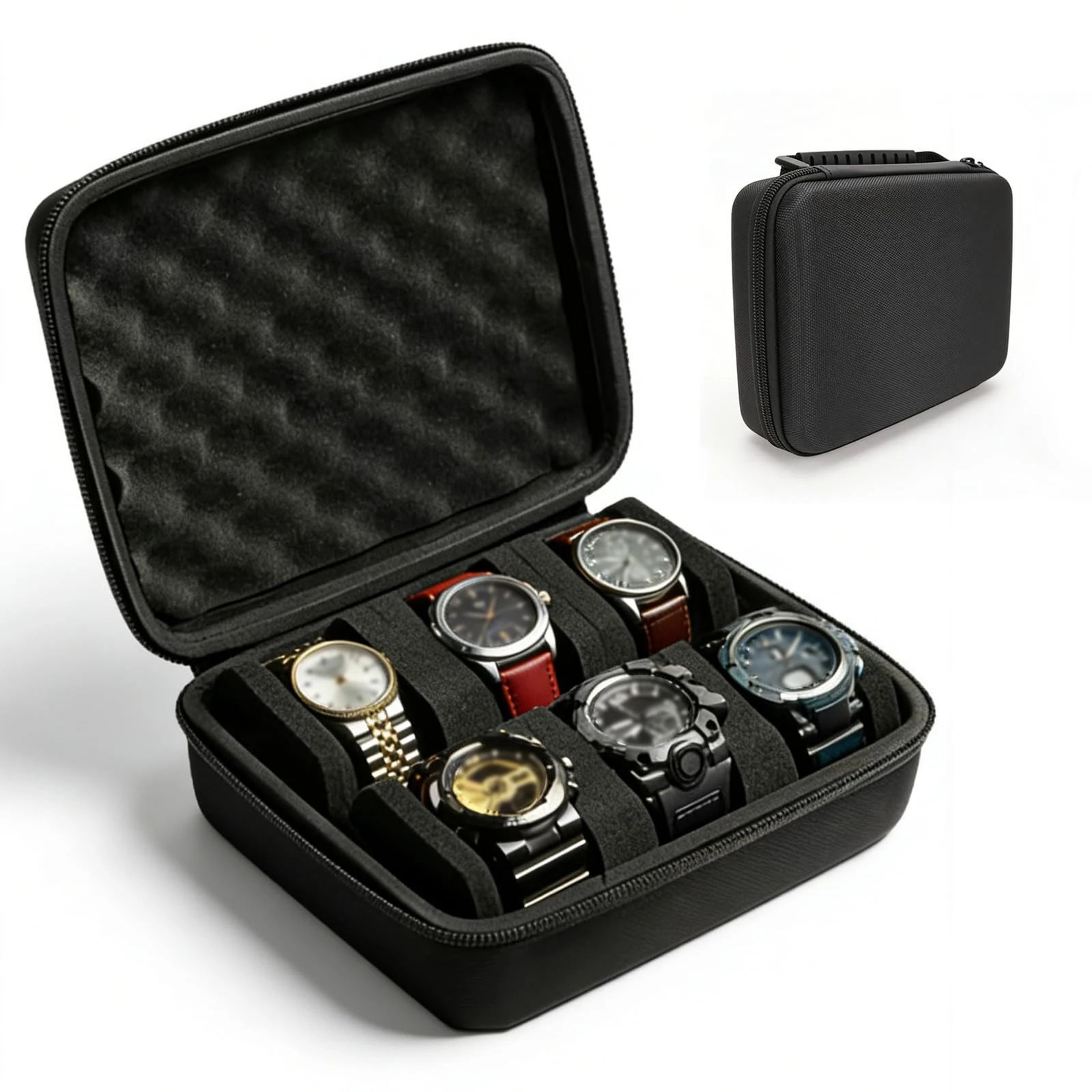 6 Slot Hard Shell Portable Watch Storage Travel Case 0