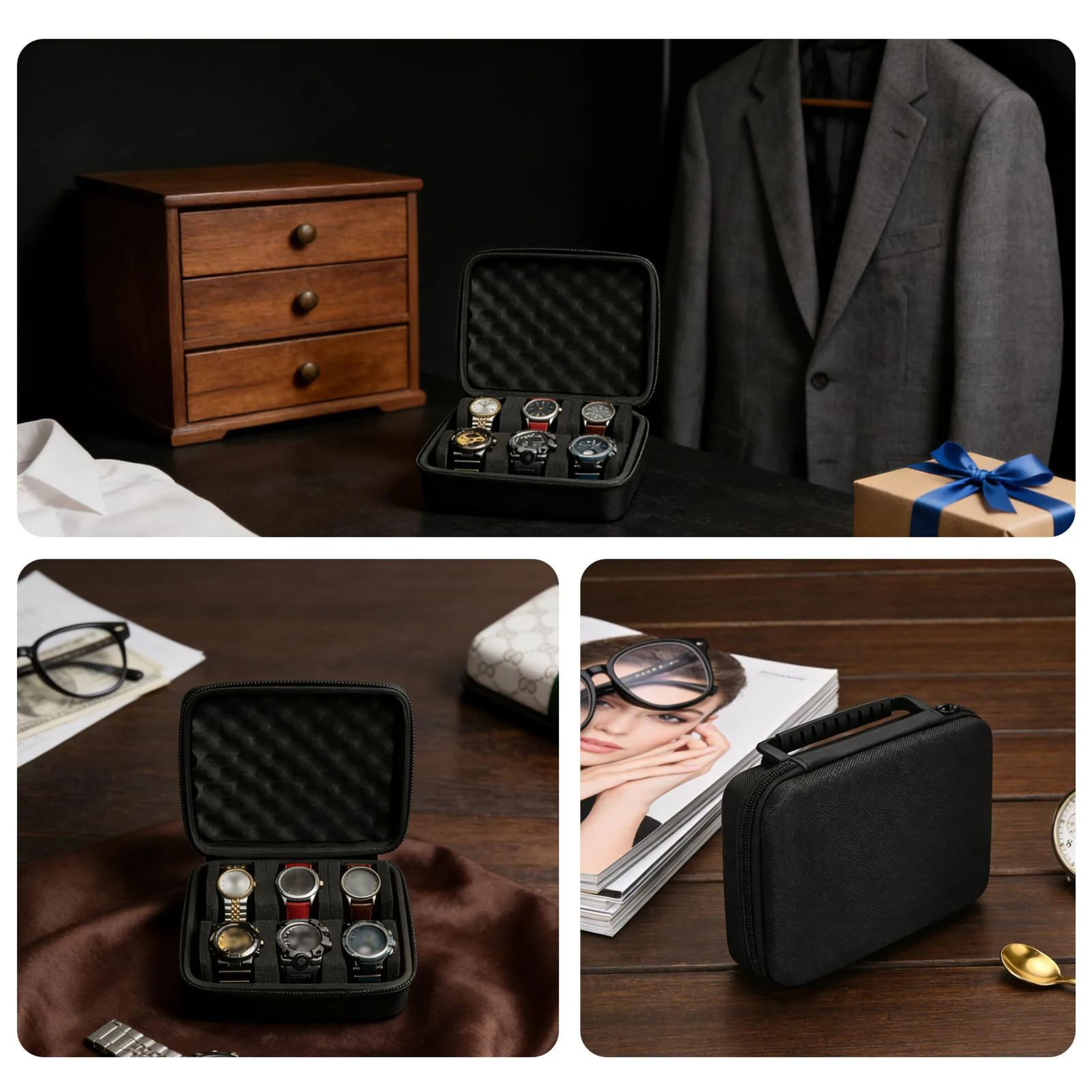 6 Slot Hard Shell Portable Watch Storage Travel Case 4