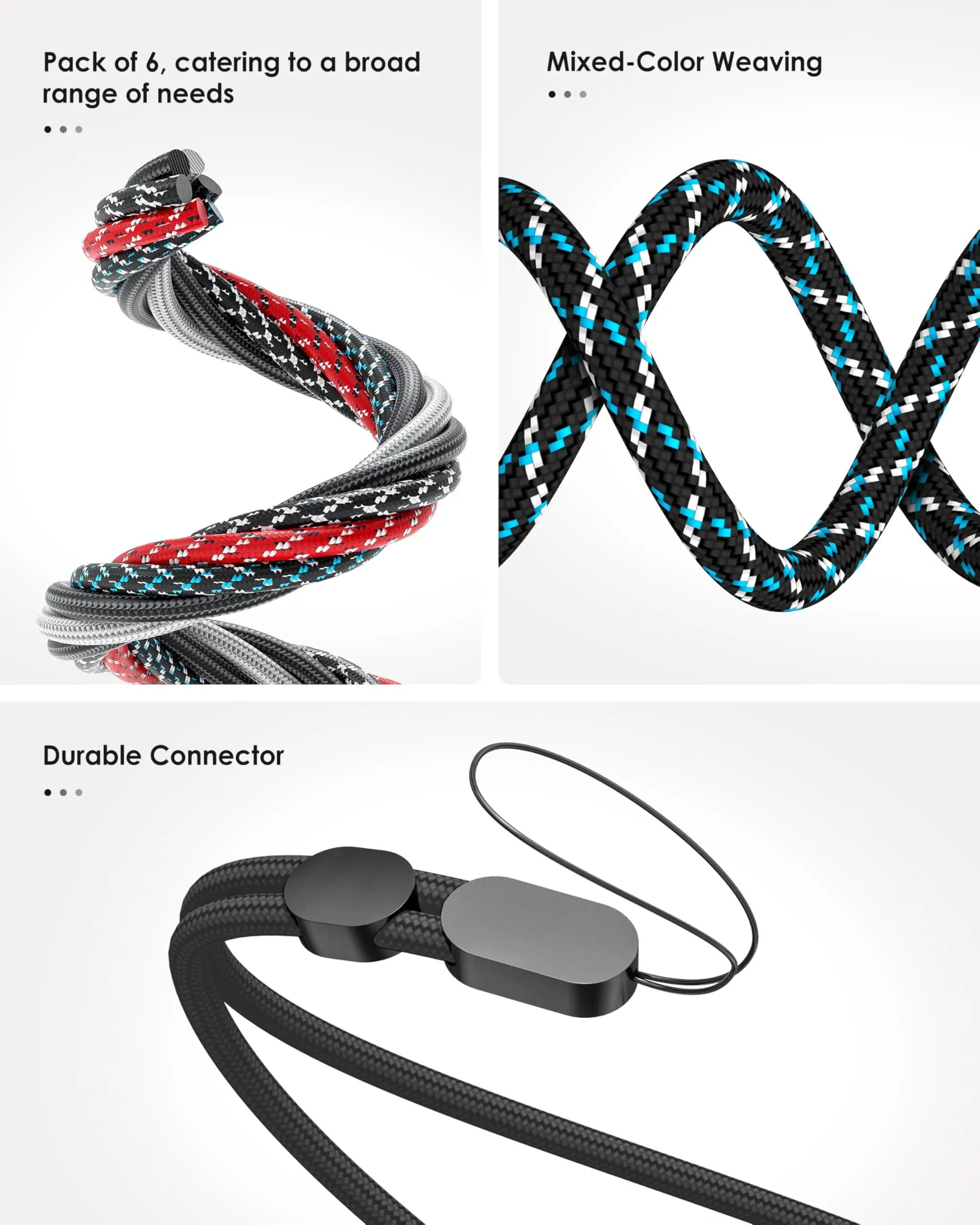 6 Pack Adjustable Colorful Nylon Wrist Strap Lanyards 3