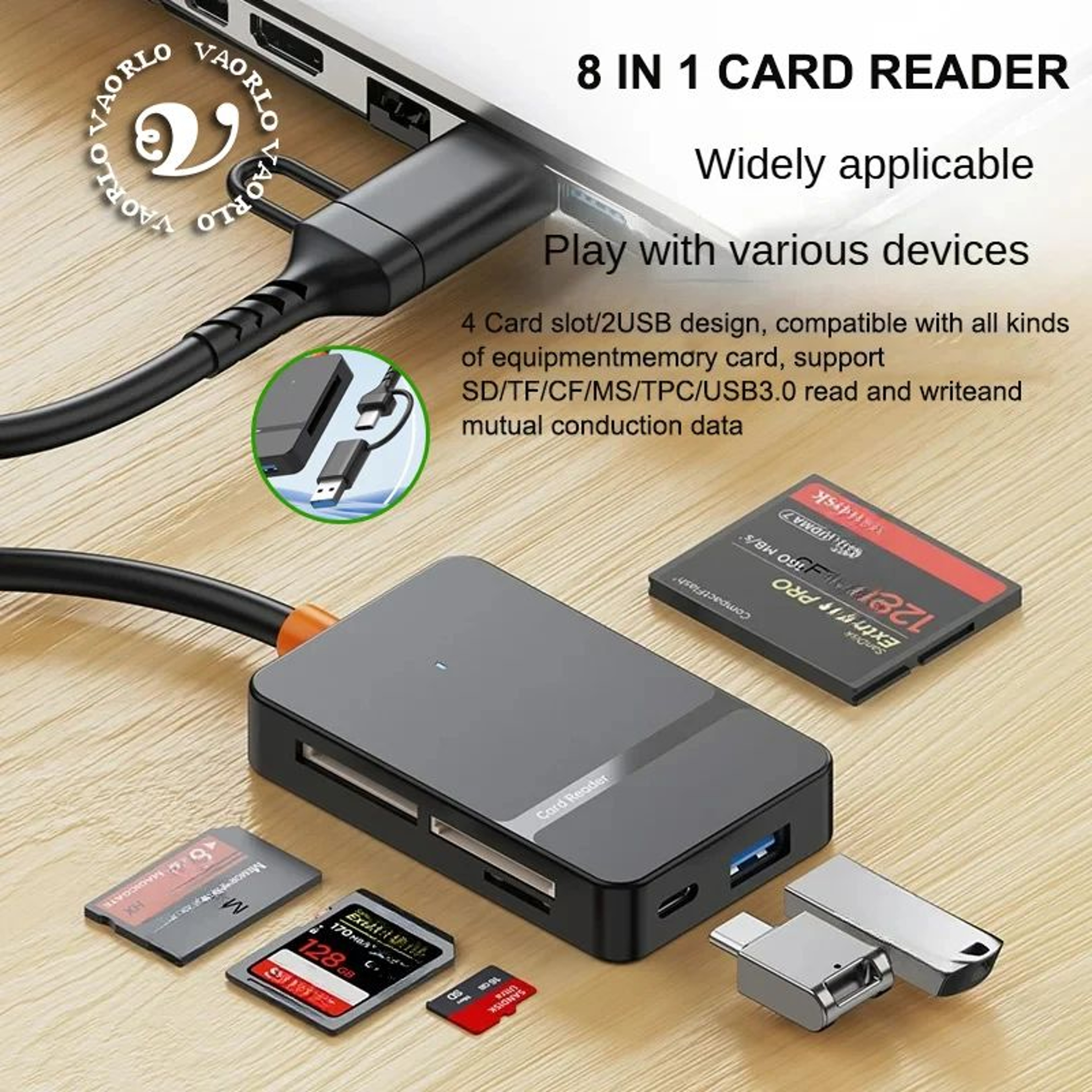 8 In 1 USB 30 Multi Card Reader Adapter 0