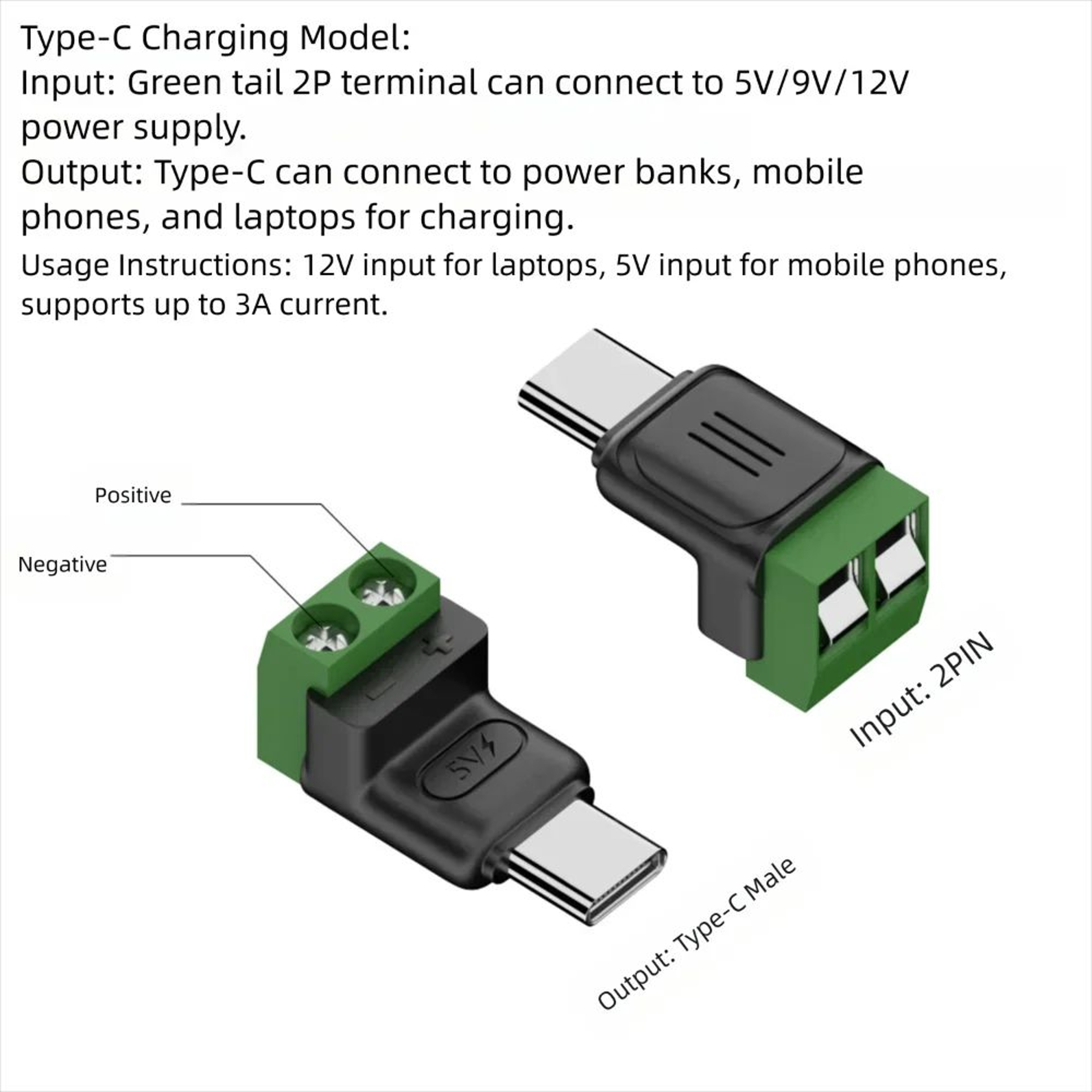 USB C To 2 Pin Solderless Terminal Block Adapter 7