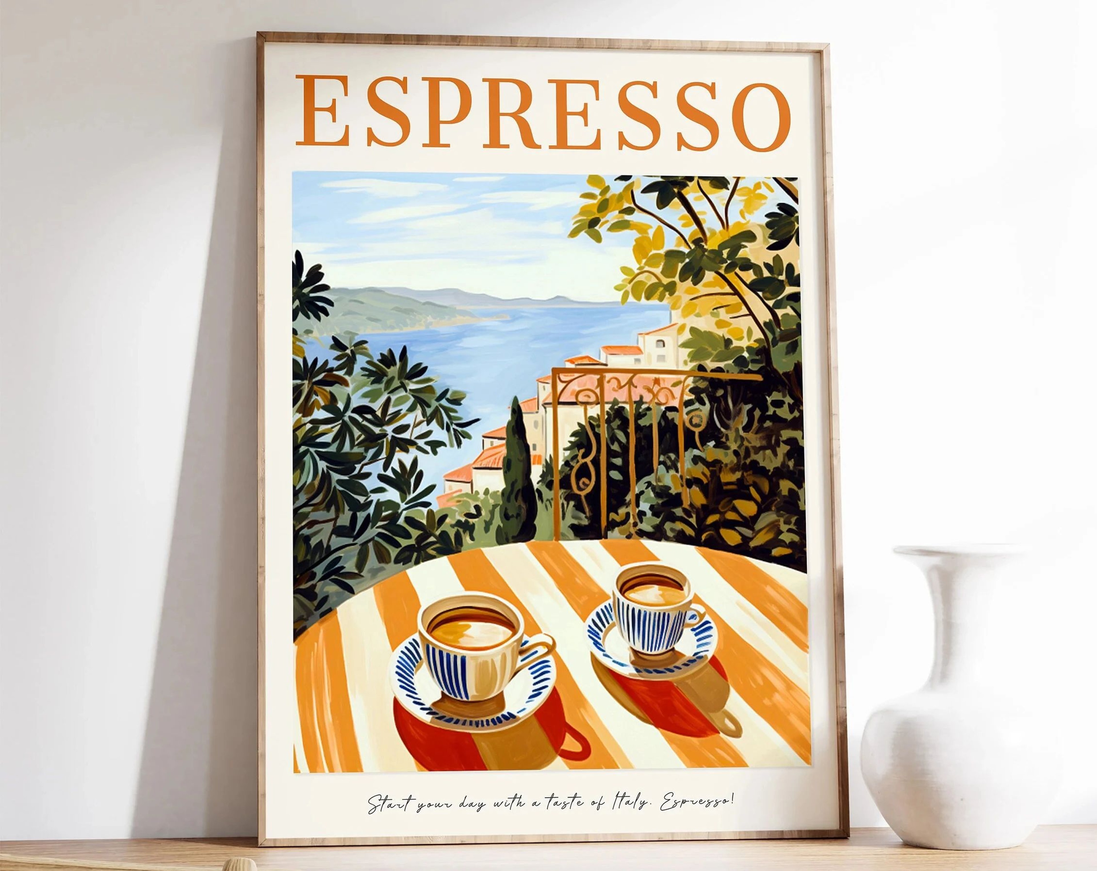 Retro Coffee Print Kitchen Wall Poster With Warm Stripes 3
