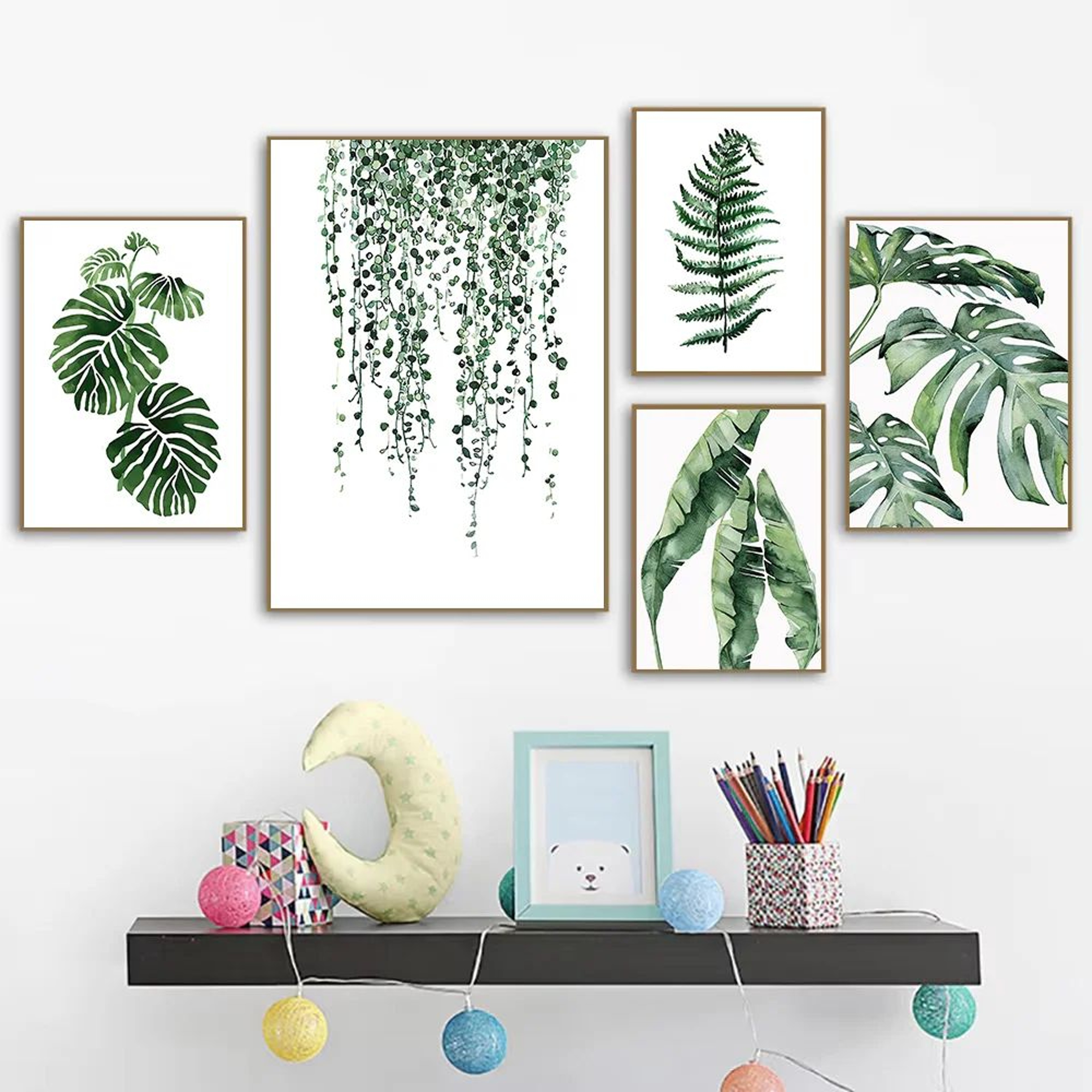 Nordic Green Botanical Leaf Canvas Wall Art Print 0