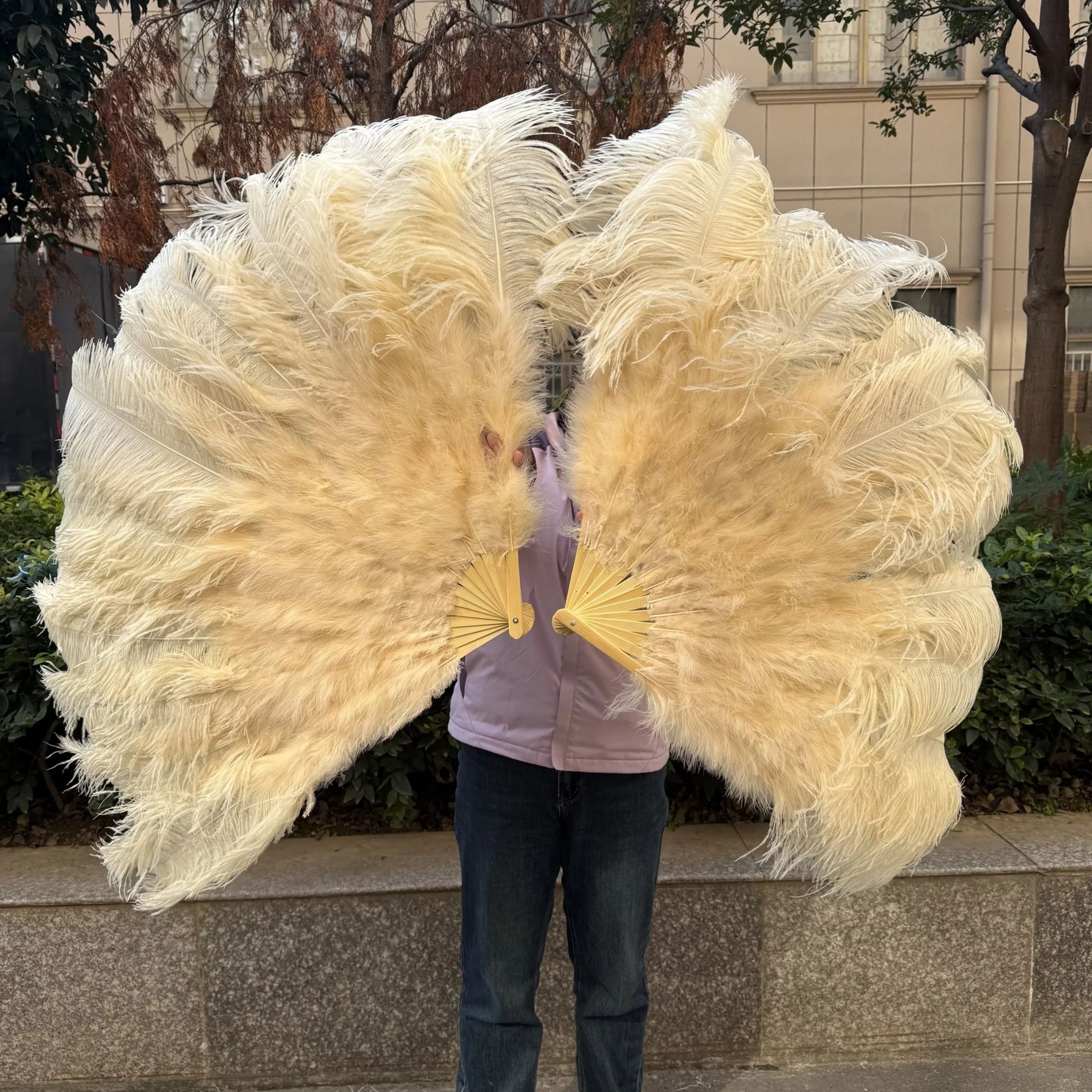 Large Ostrich Feather Folding Fan For Dance And Stage Shows 0