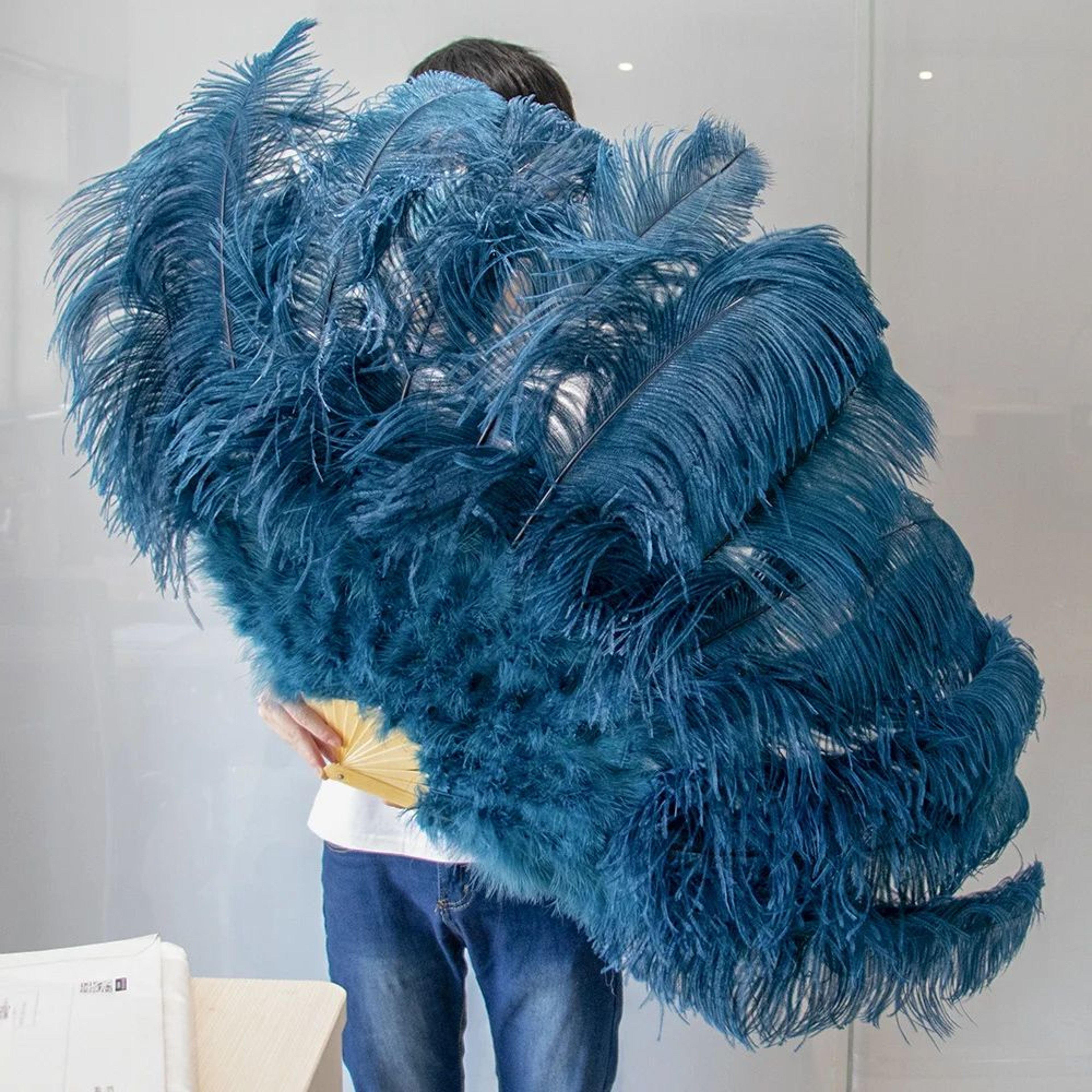 Large Ostrich Feather Folding Fan For Dance And Stage Shows 13