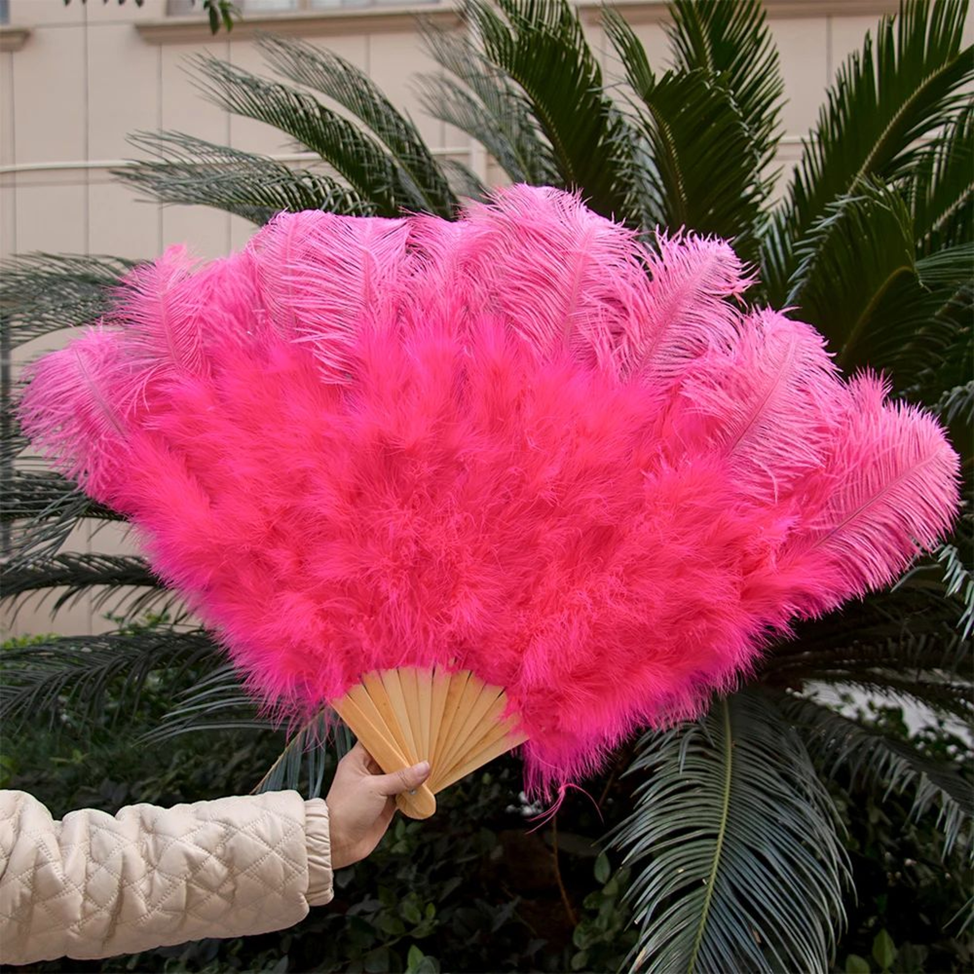 Large Ostrich Feather Folding Fan For Dance And Stage Shows 19