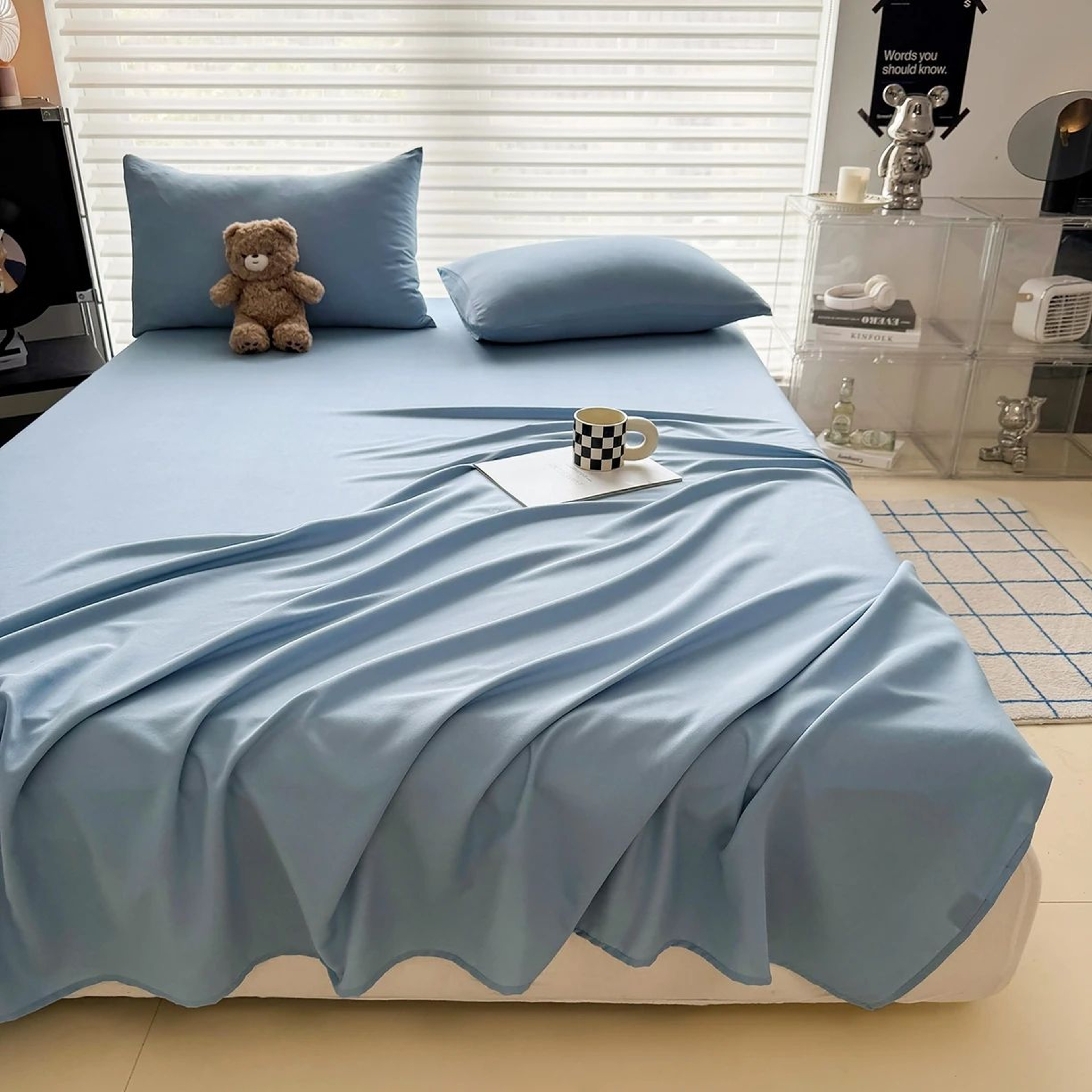 Soft Solid Color Flat Bedsheet For Single Double Queen And King Beds 6