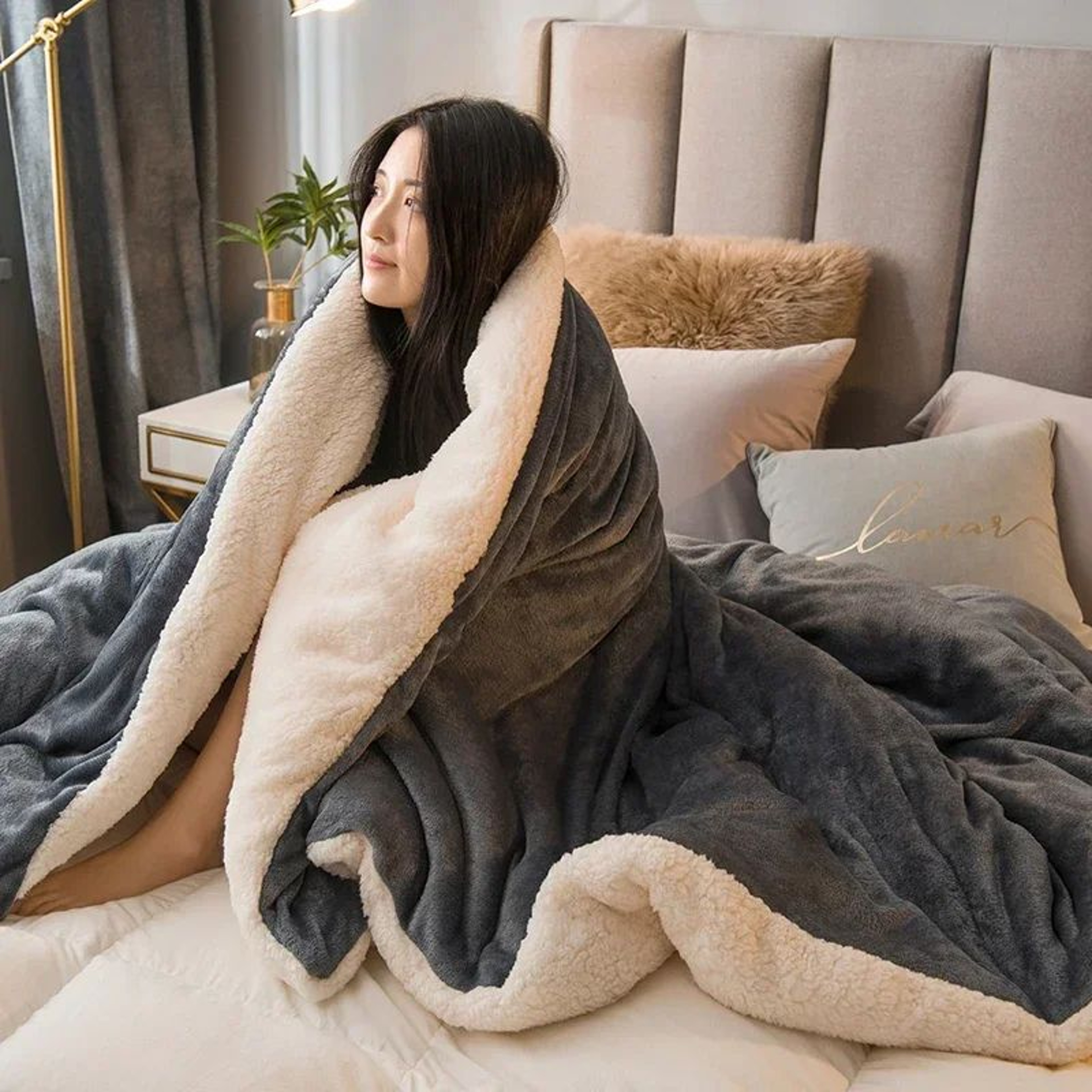 Double Sided Wool Throw Blanket Warm Winter Bedspread 0