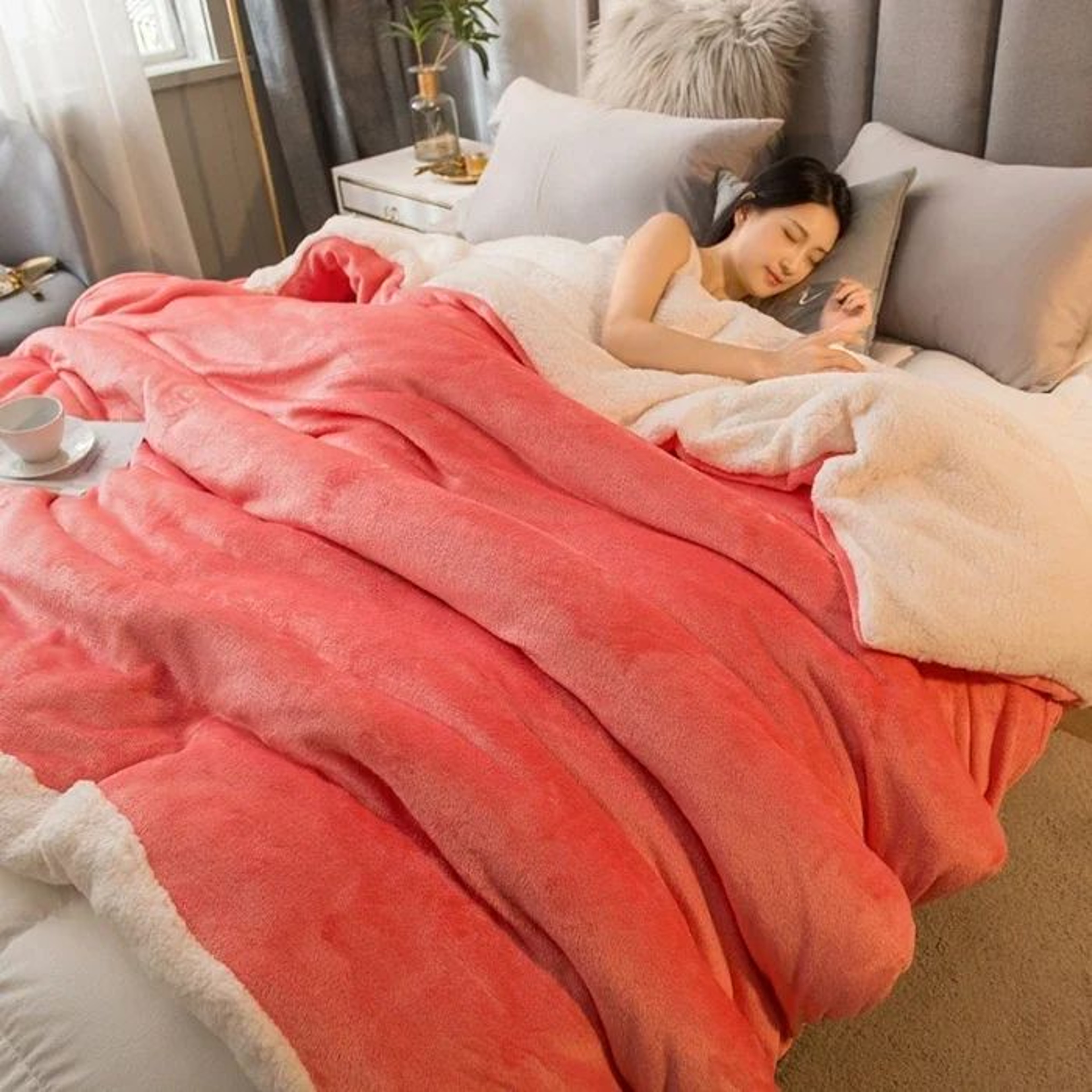Double Sided Wool Throw Blanket Warm Winter Bedspread 15