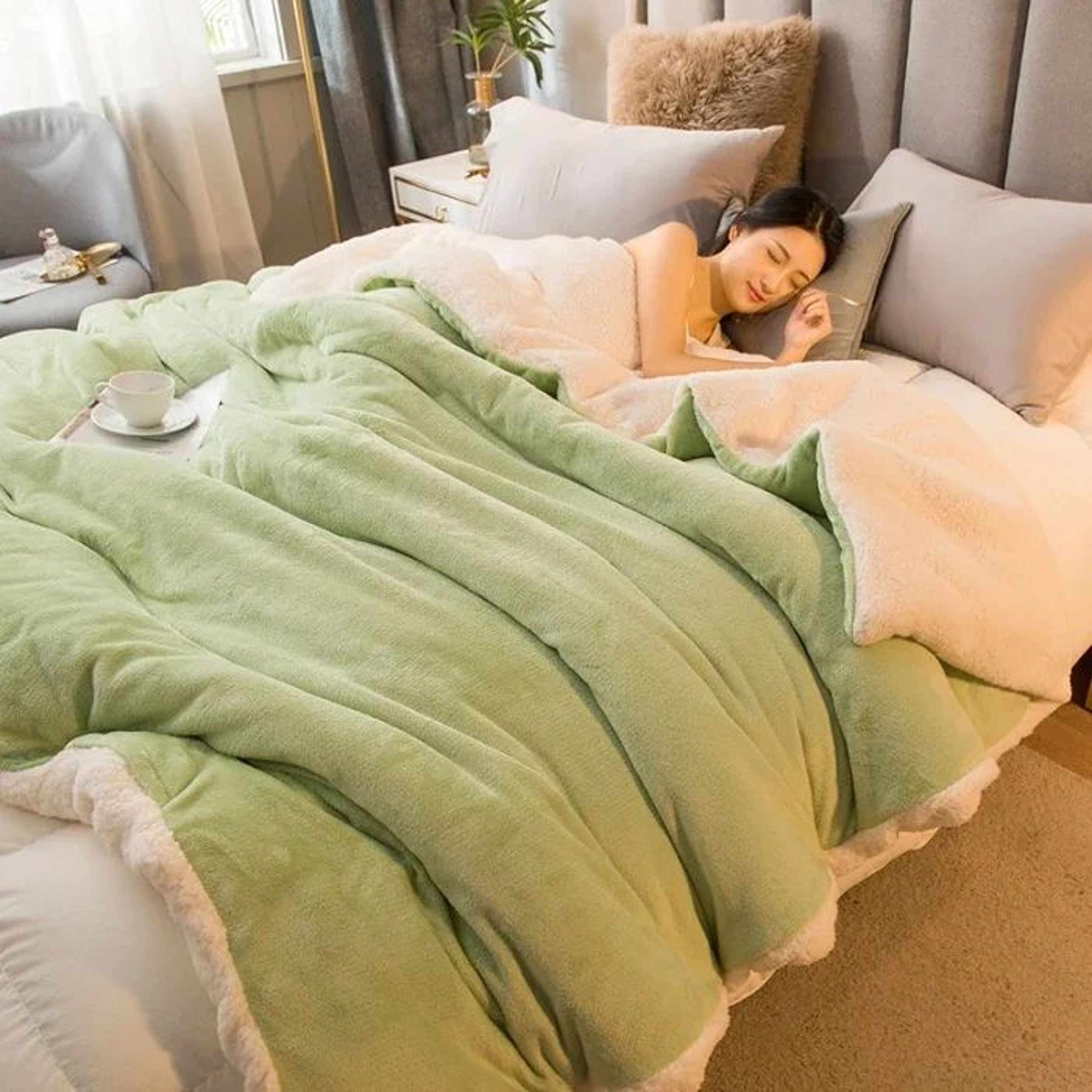 Double Sided Wool Throw Blanket Warm Winter Bedspread 12