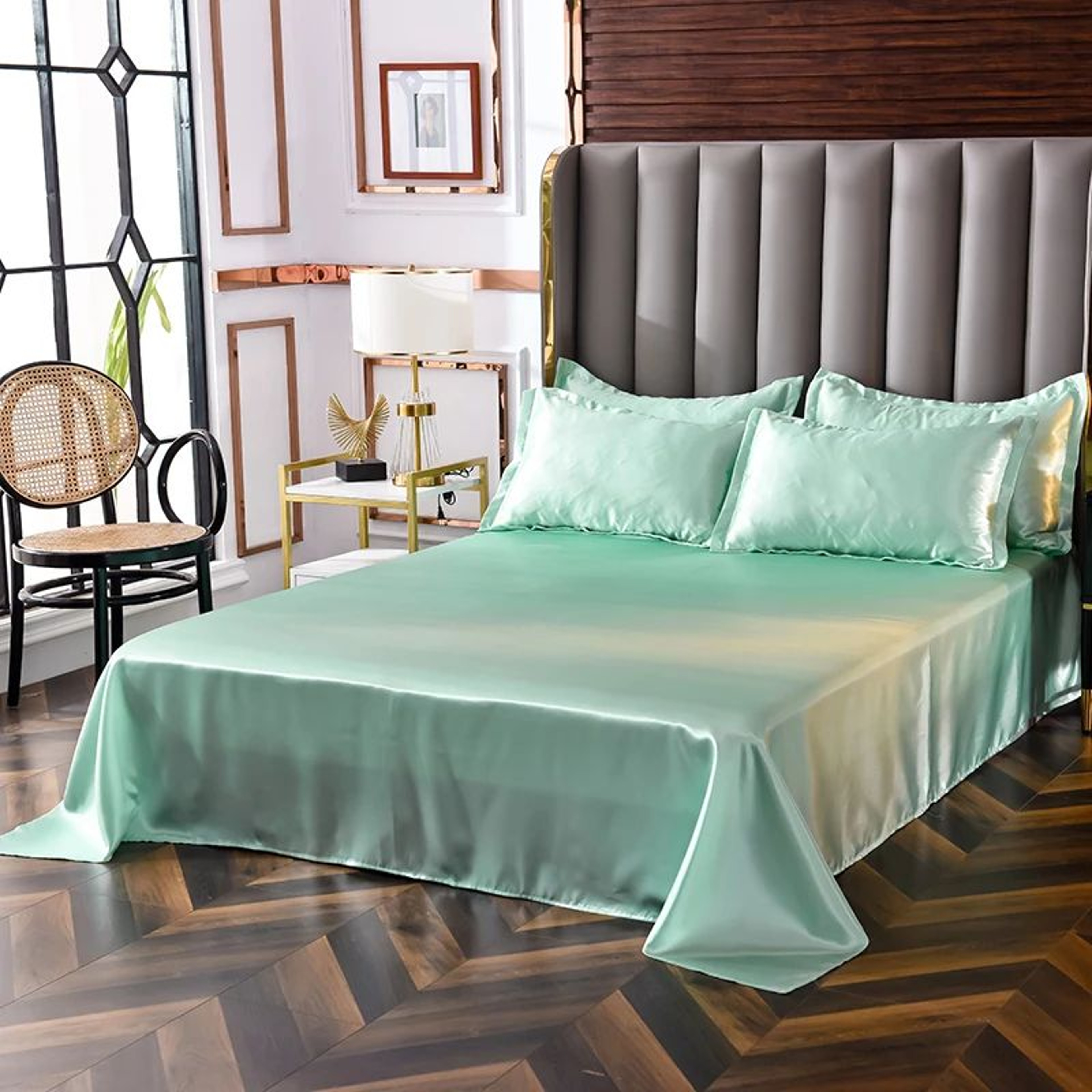 Luxury Solid Color Satin Bed Sheet Set Soft And Silky 2