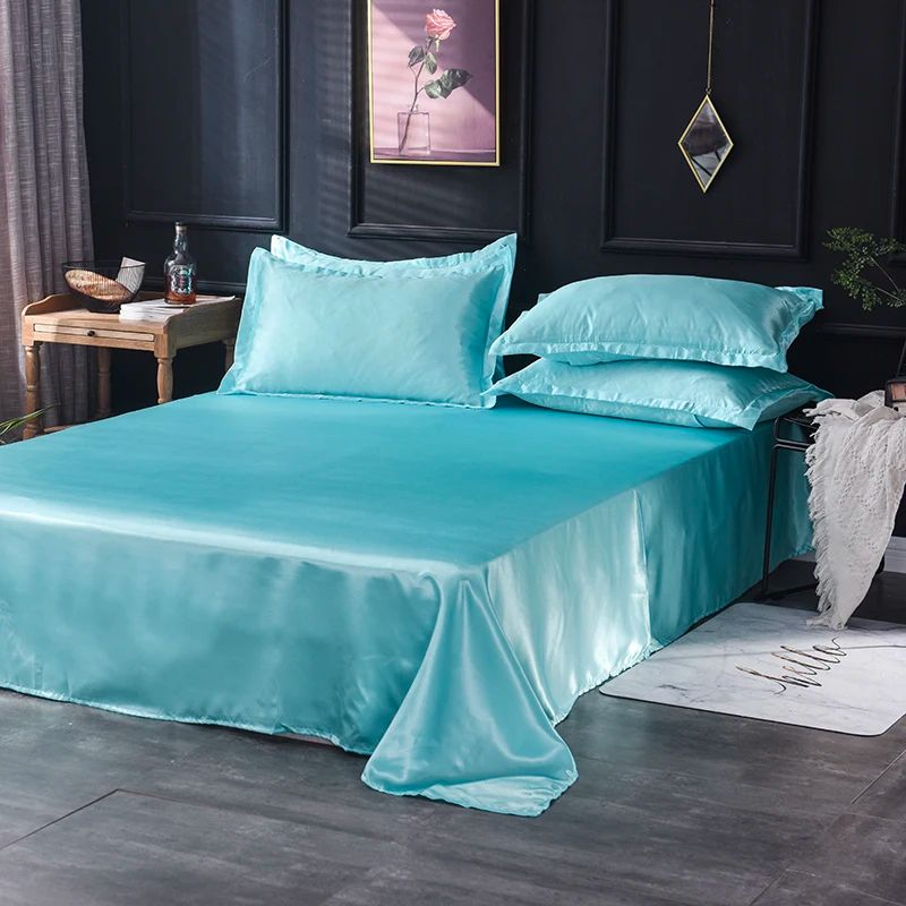 Luxury Solid Color Satin Bed Sheet Set Soft And Silky 15