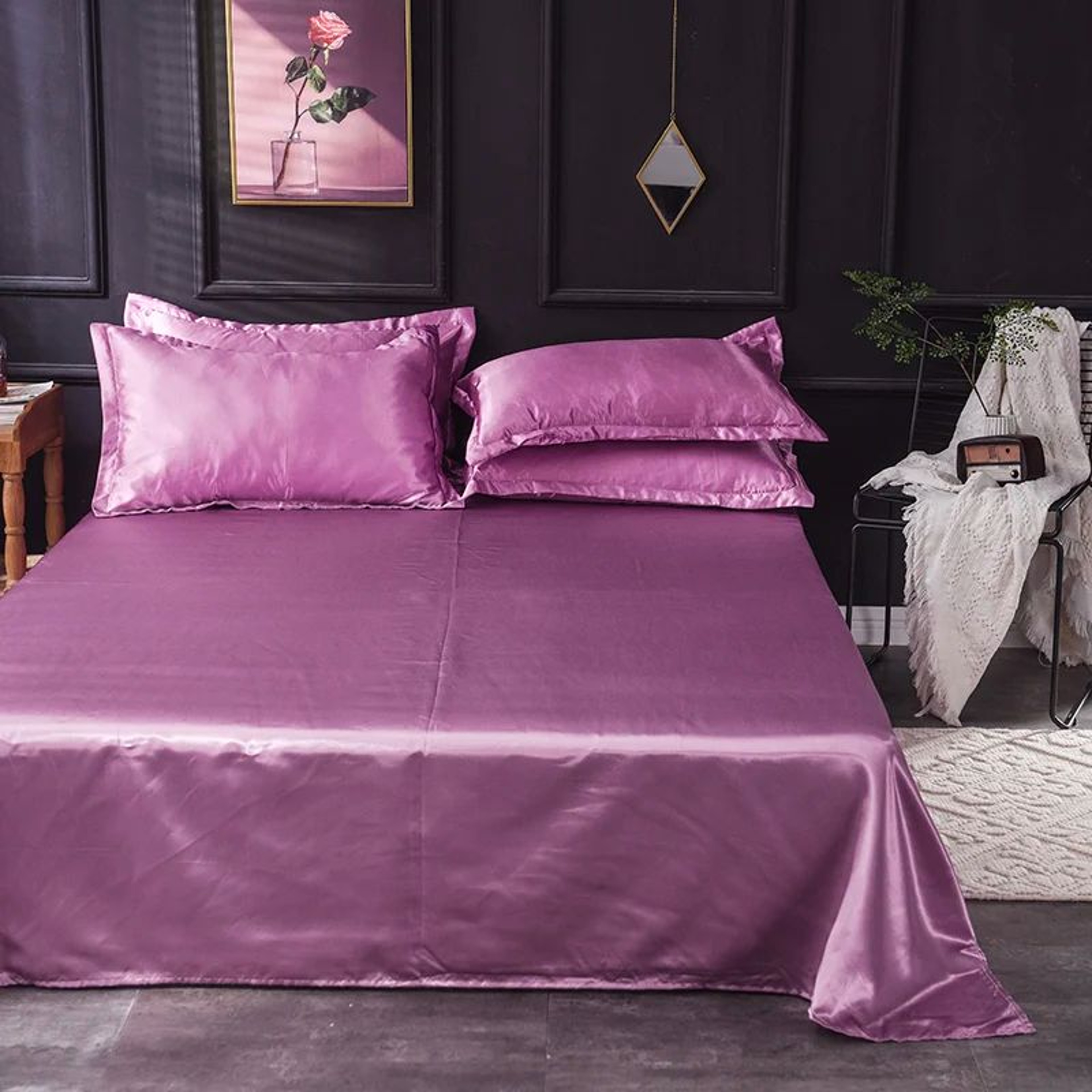 Luxury Solid Color Satin Bed Sheet Set Soft And Silky 6