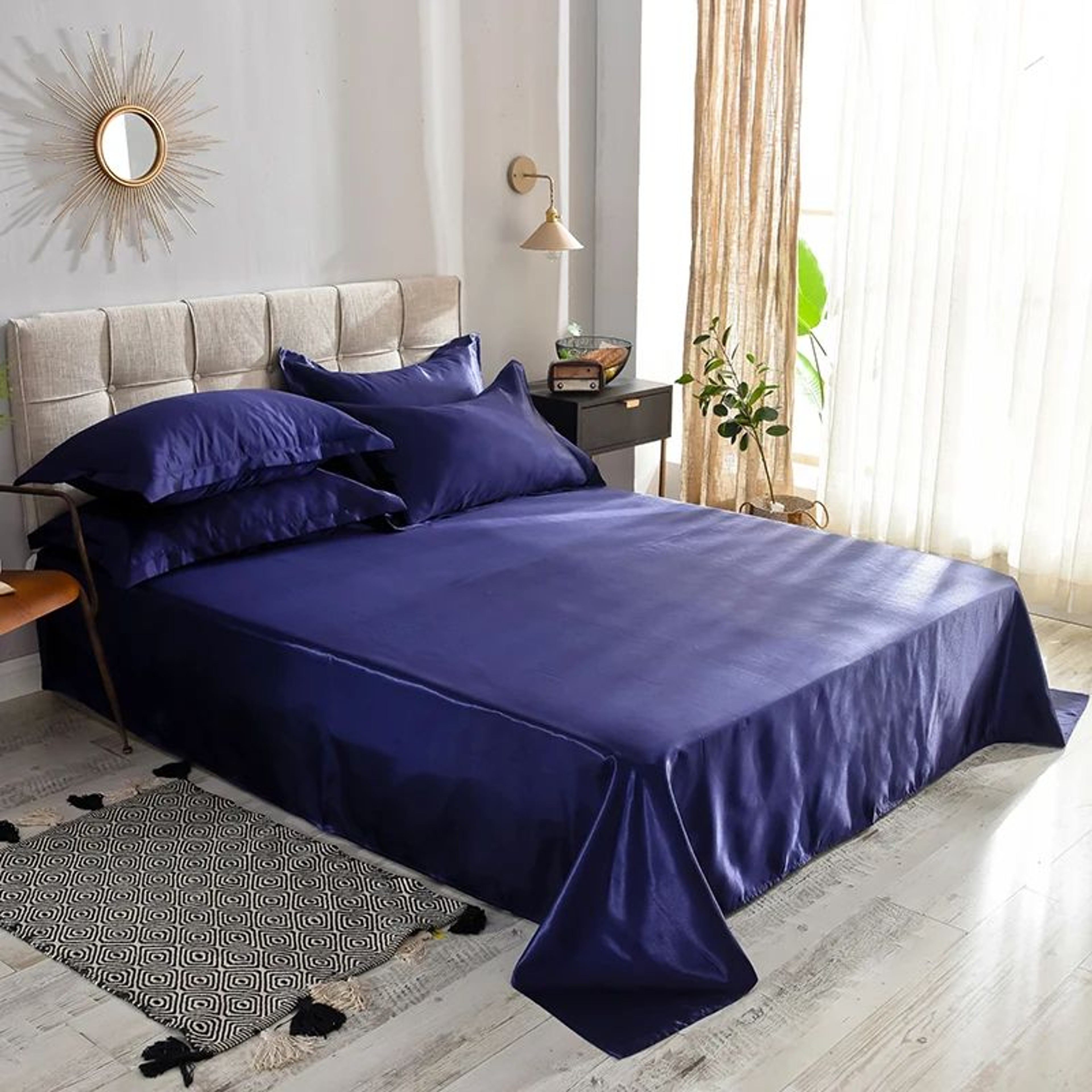 Luxury Solid Color Satin Bed Sheet Set Soft And Silky 14