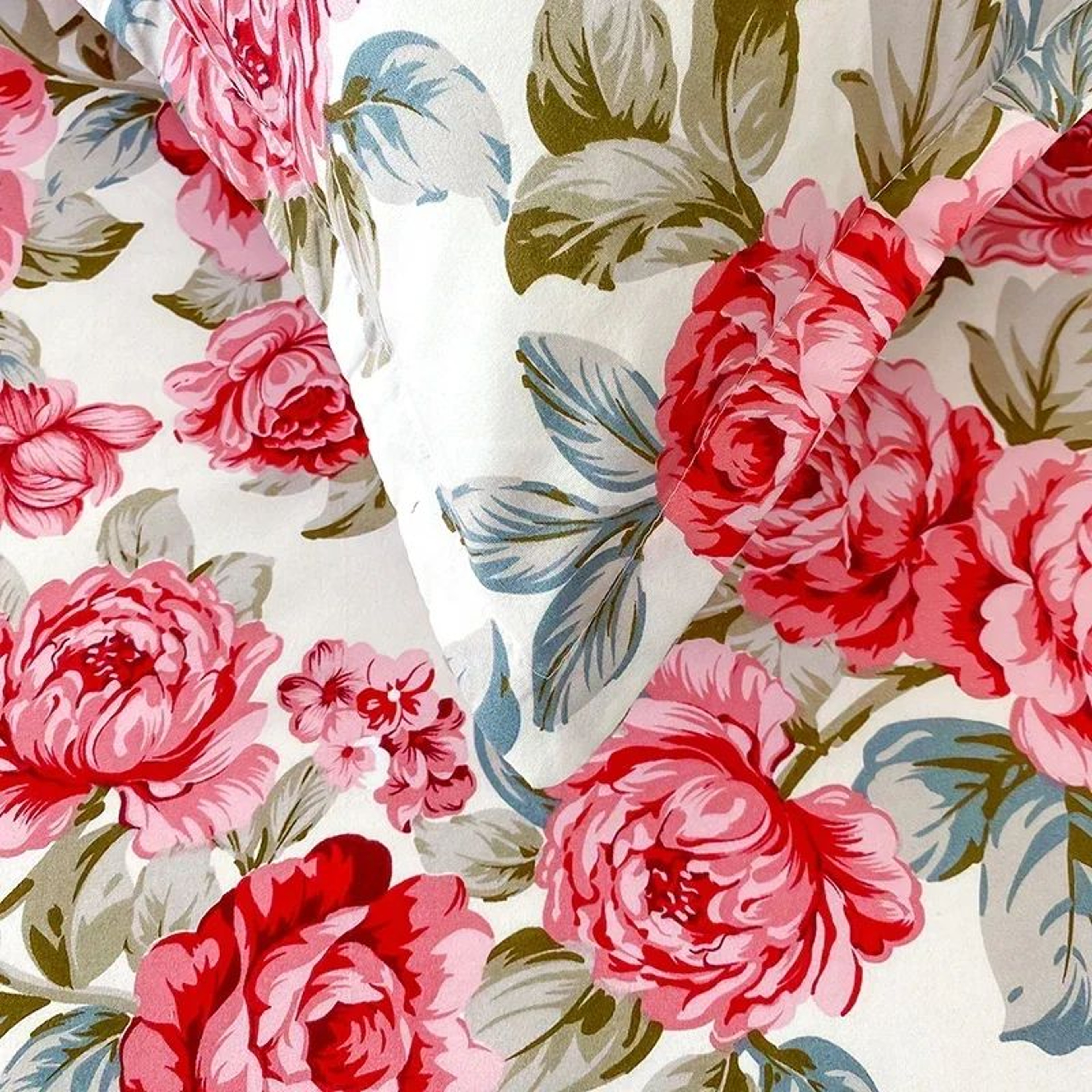 Red Floral Printed Flat Bed Sheet For Single Double Queen And King Beds 4