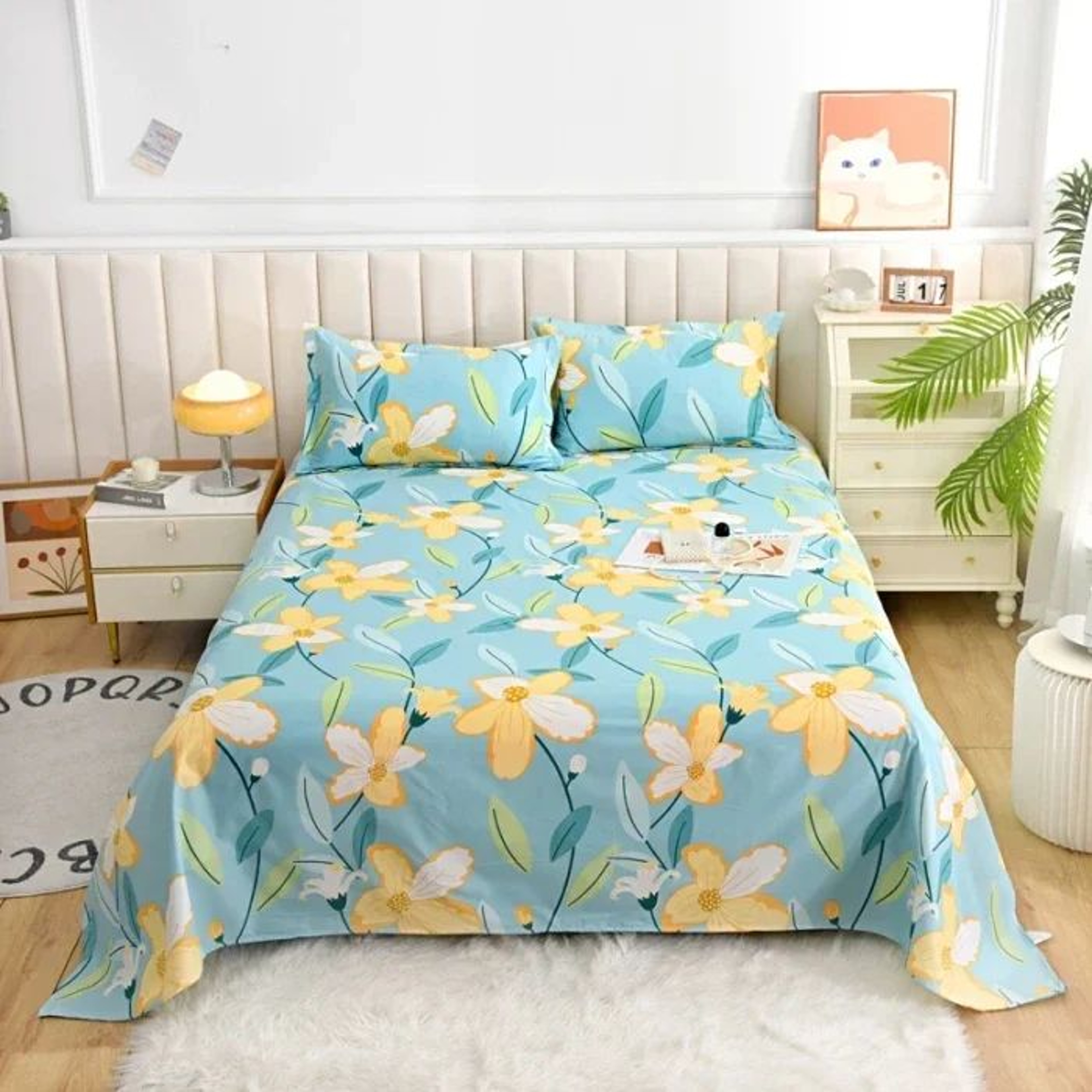 Red Floral Printed Flat Bed Sheet For Single Double Queen And King Beds 6