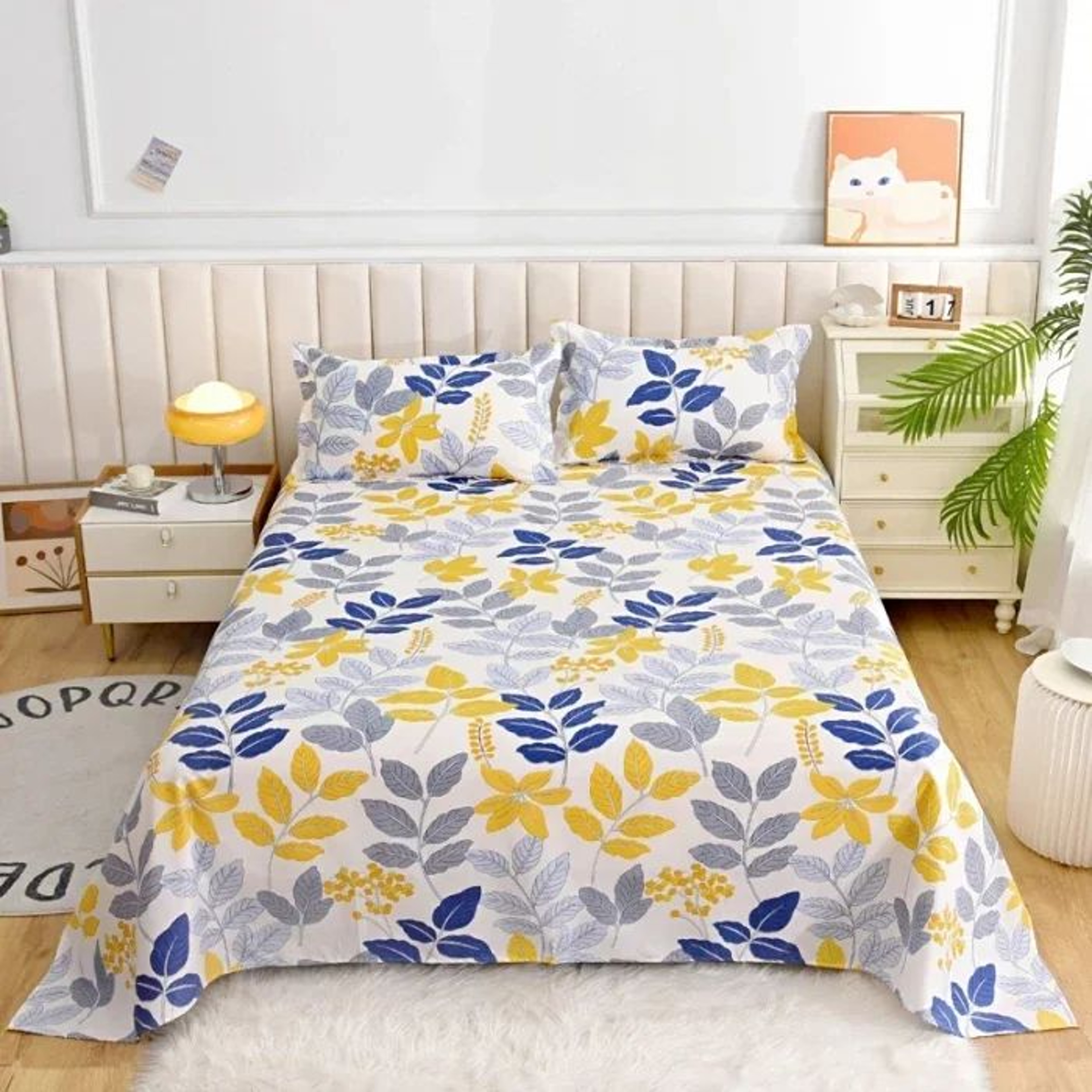 Red Floral Printed Flat Bed Sheet For Single Double Queen And King Beds 20