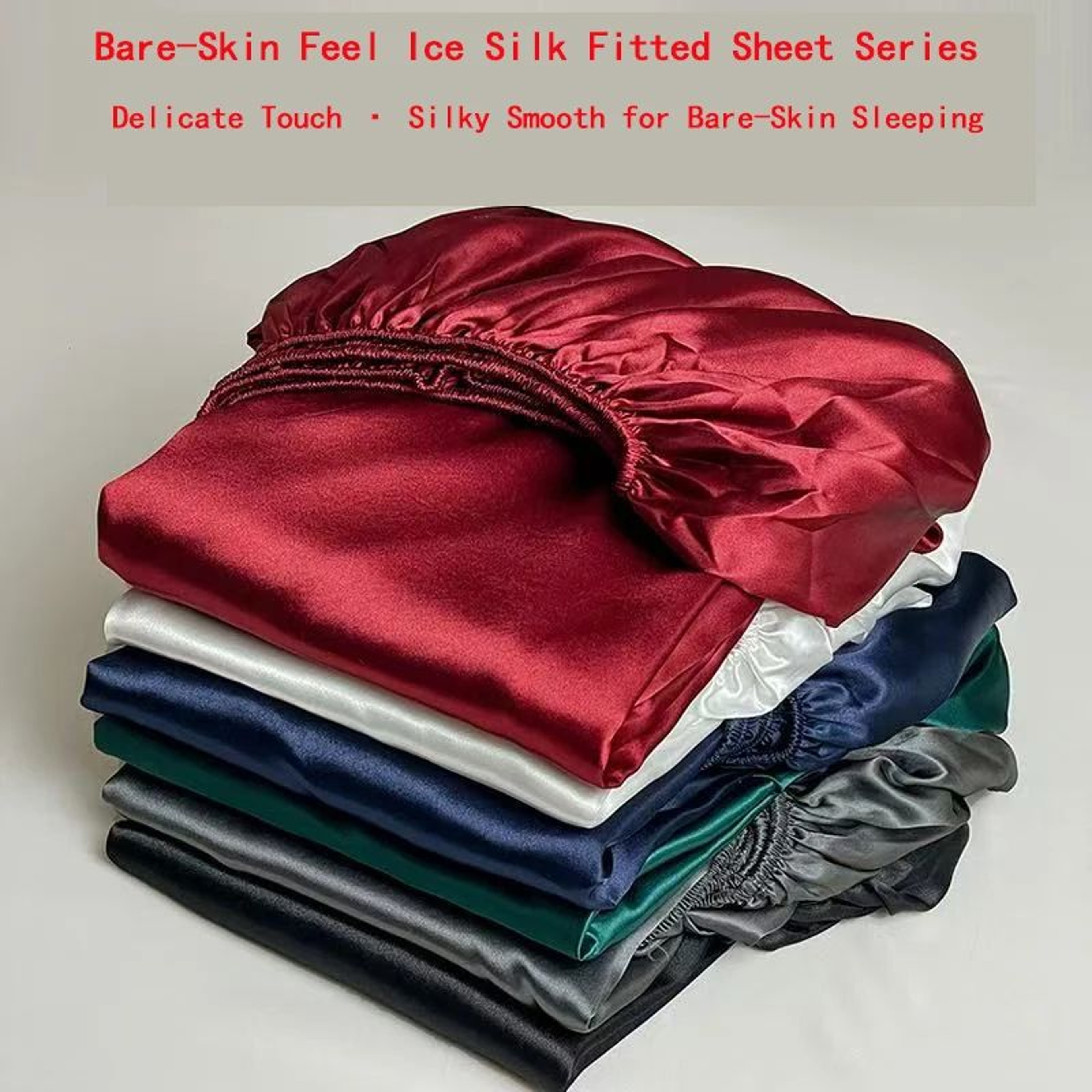 Solid Satin Elastic Fitted Sheet Soft Silky Mattress Cover 0
