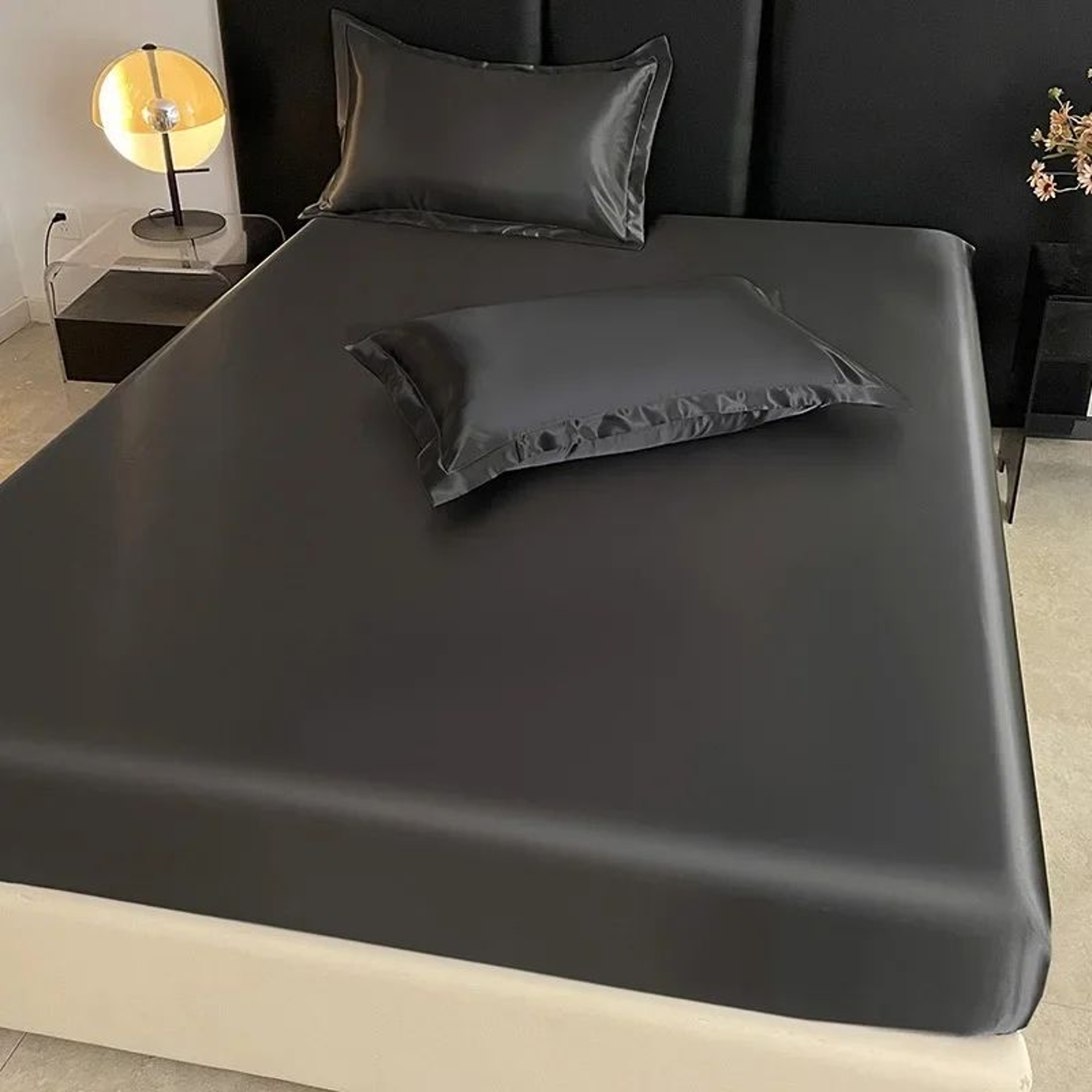 Solid Satin Elastic Fitted Sheet Soft Silky Mattress Cover 9