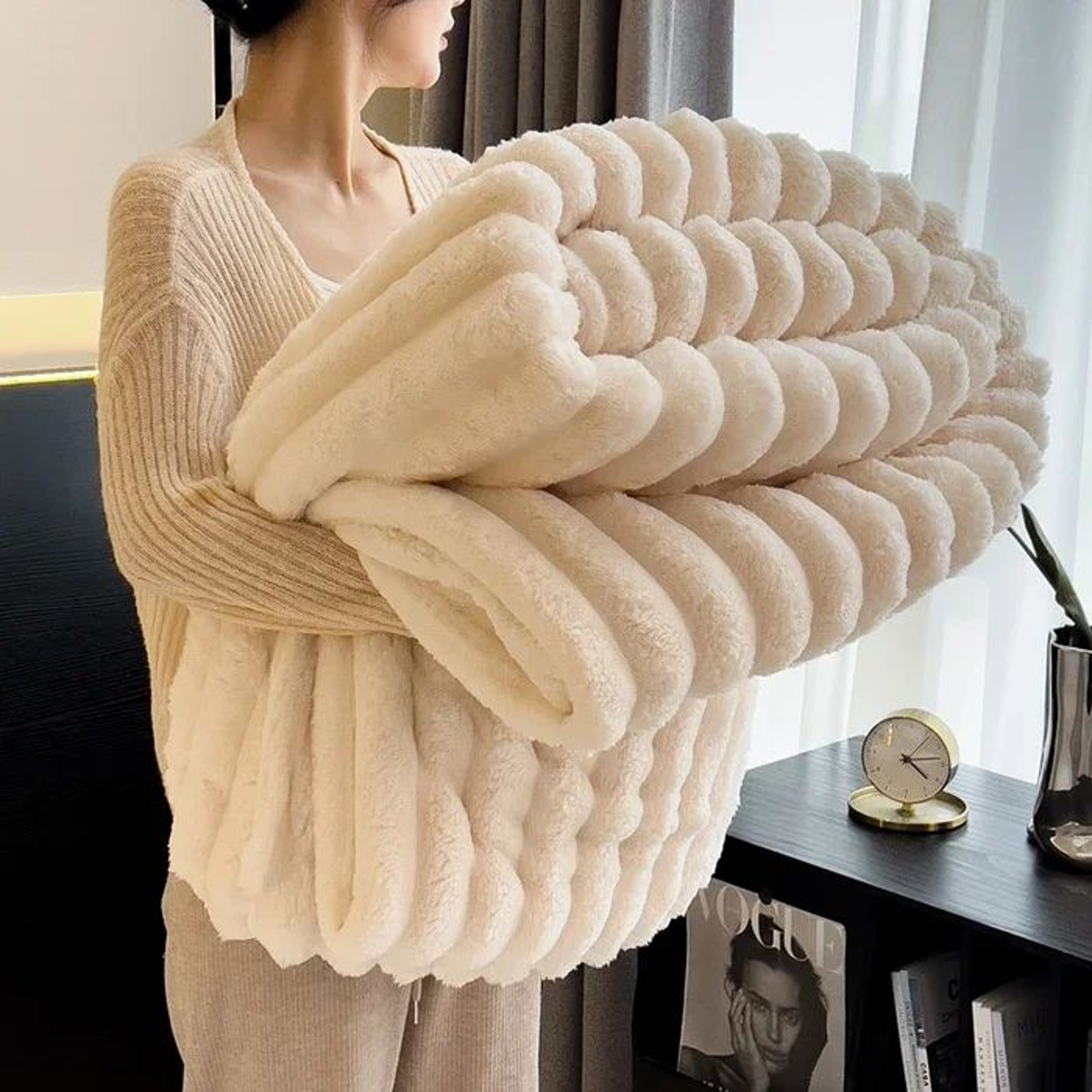 Thick Wide Striped Multifunctional Bed And Sofa Blanket 1