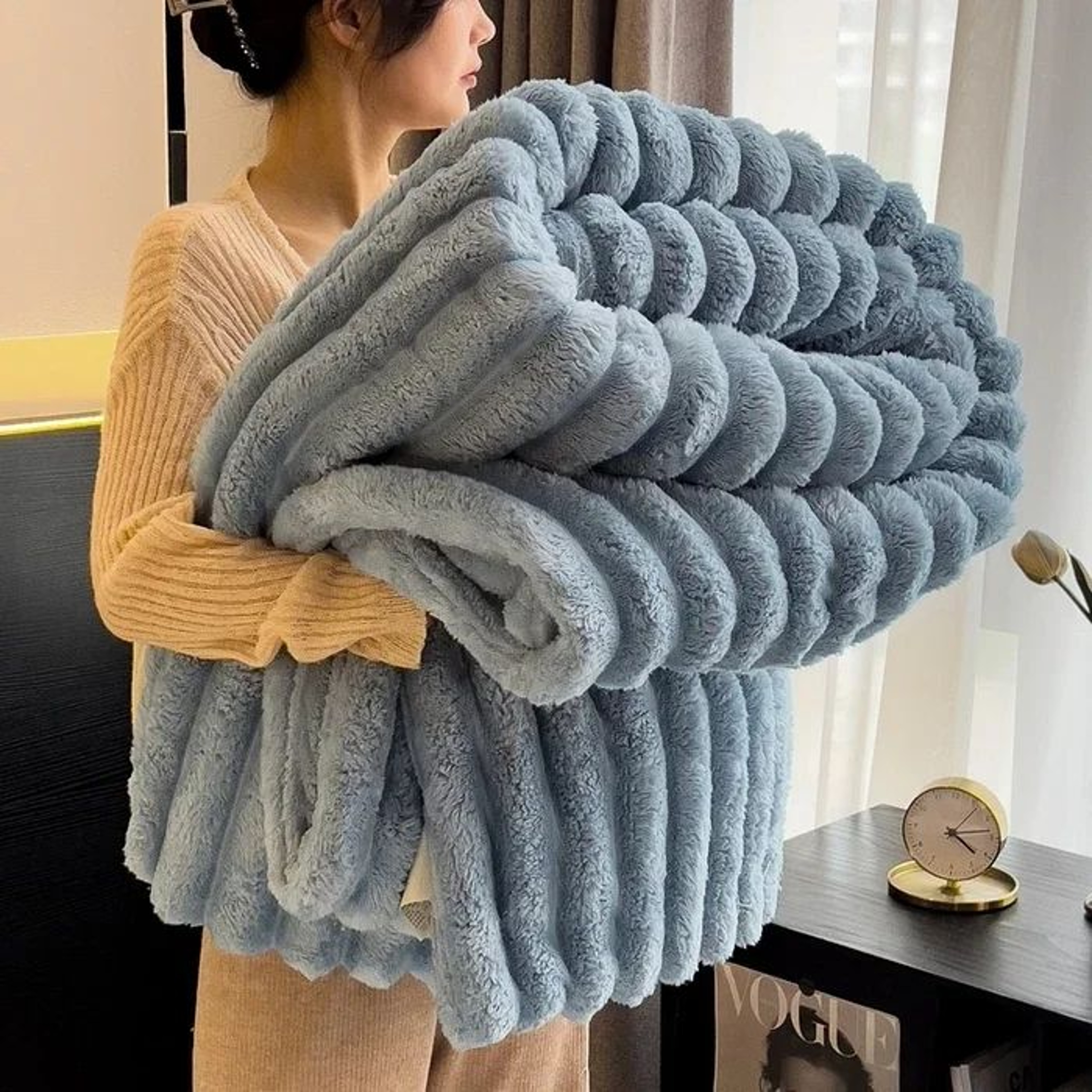 Thick Wide Striped Multifunctional Bed And Sofa Blanket 7