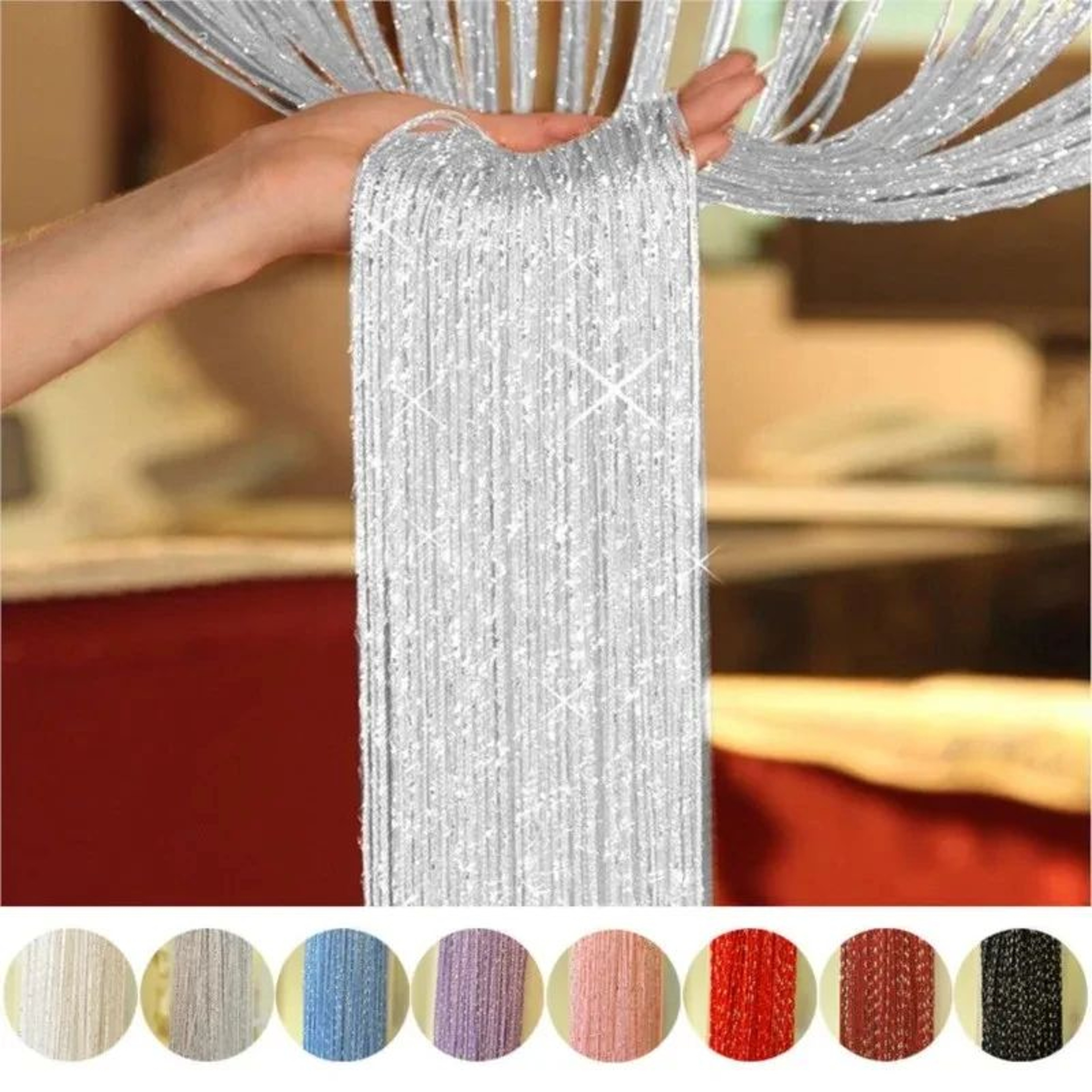 Glitter Silver Tassel String Curtain For Door And Window 0