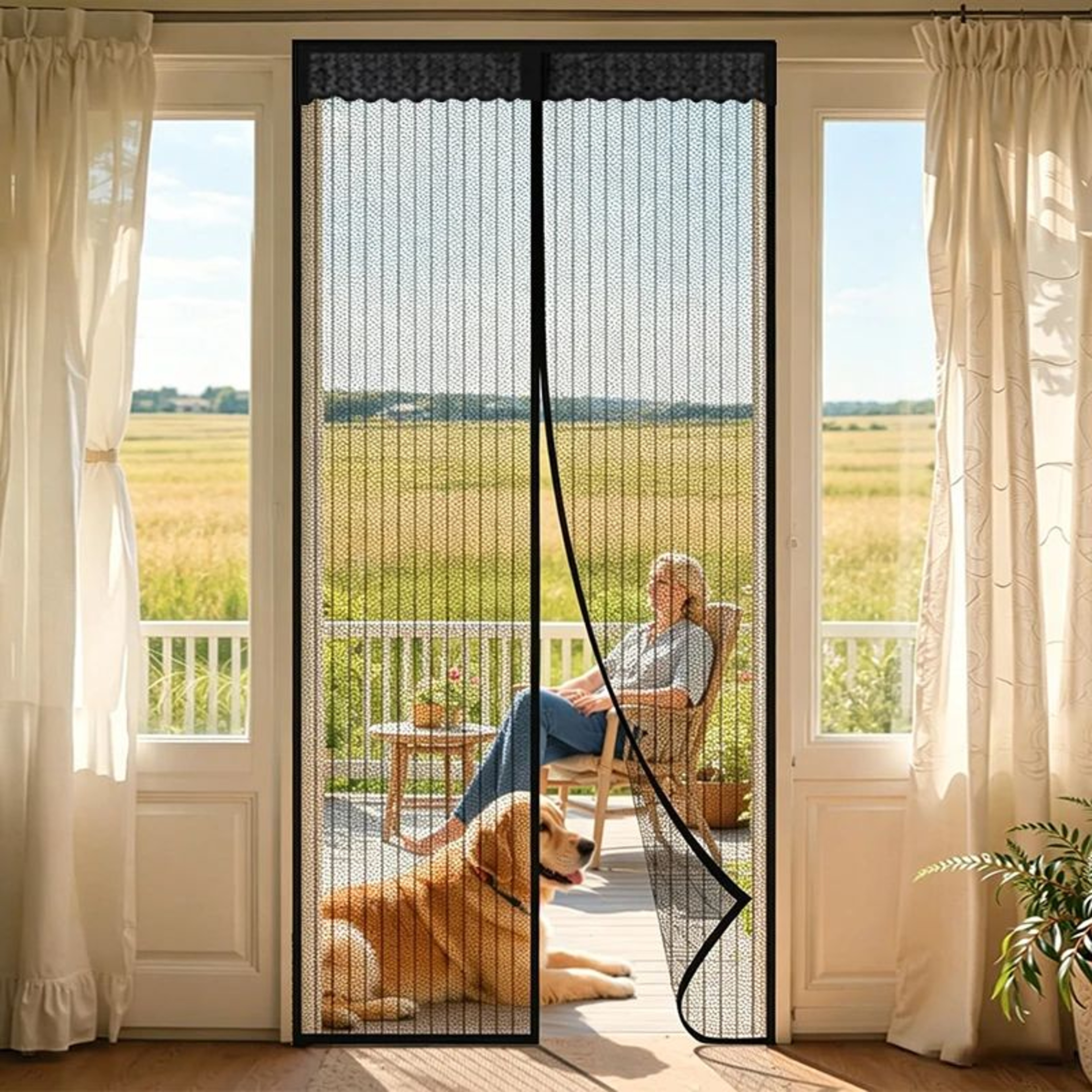 Magnetic Ice Silk Striped Mosquito Door Curtain 0