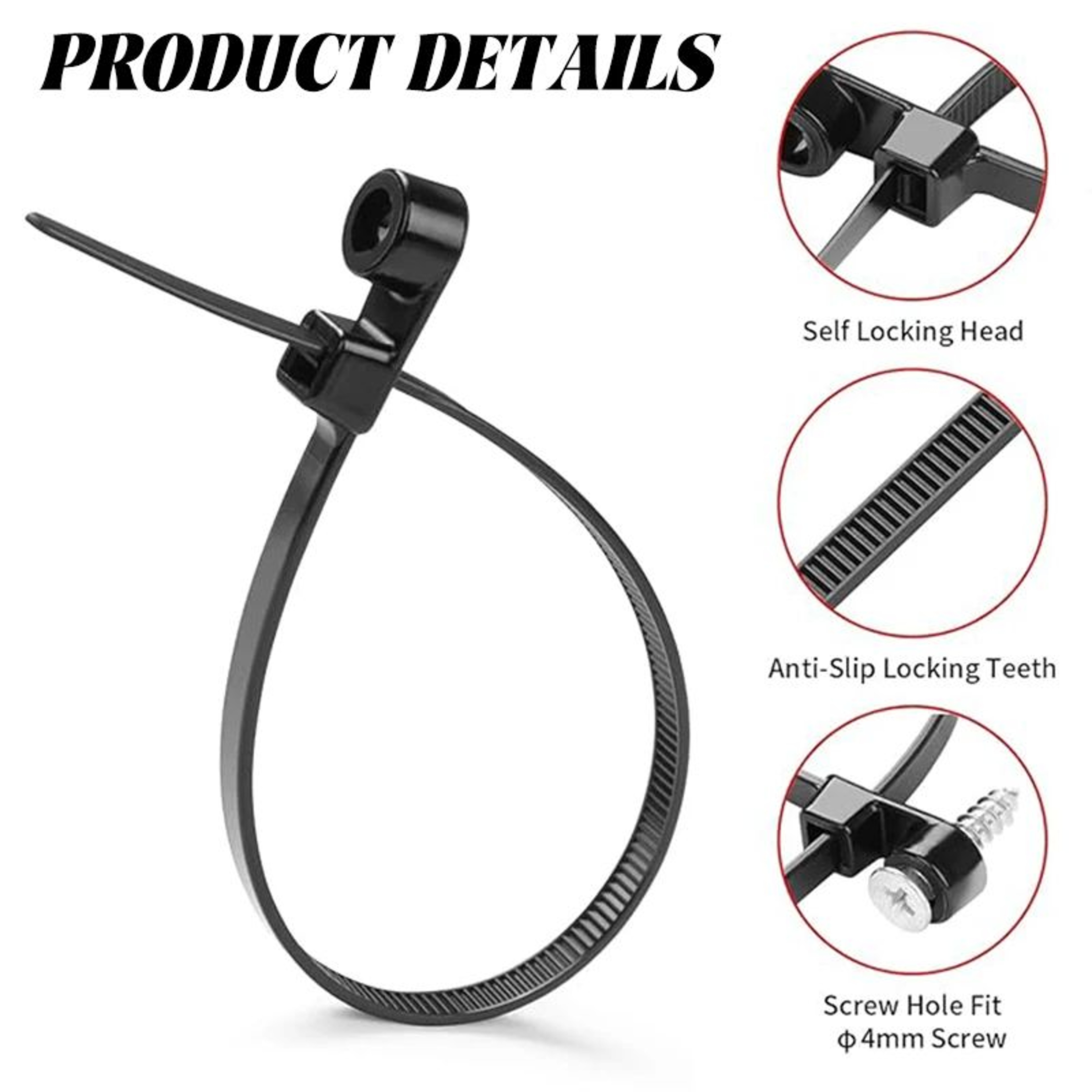 Reusable Screw Hole Nylon Cable Ties 2