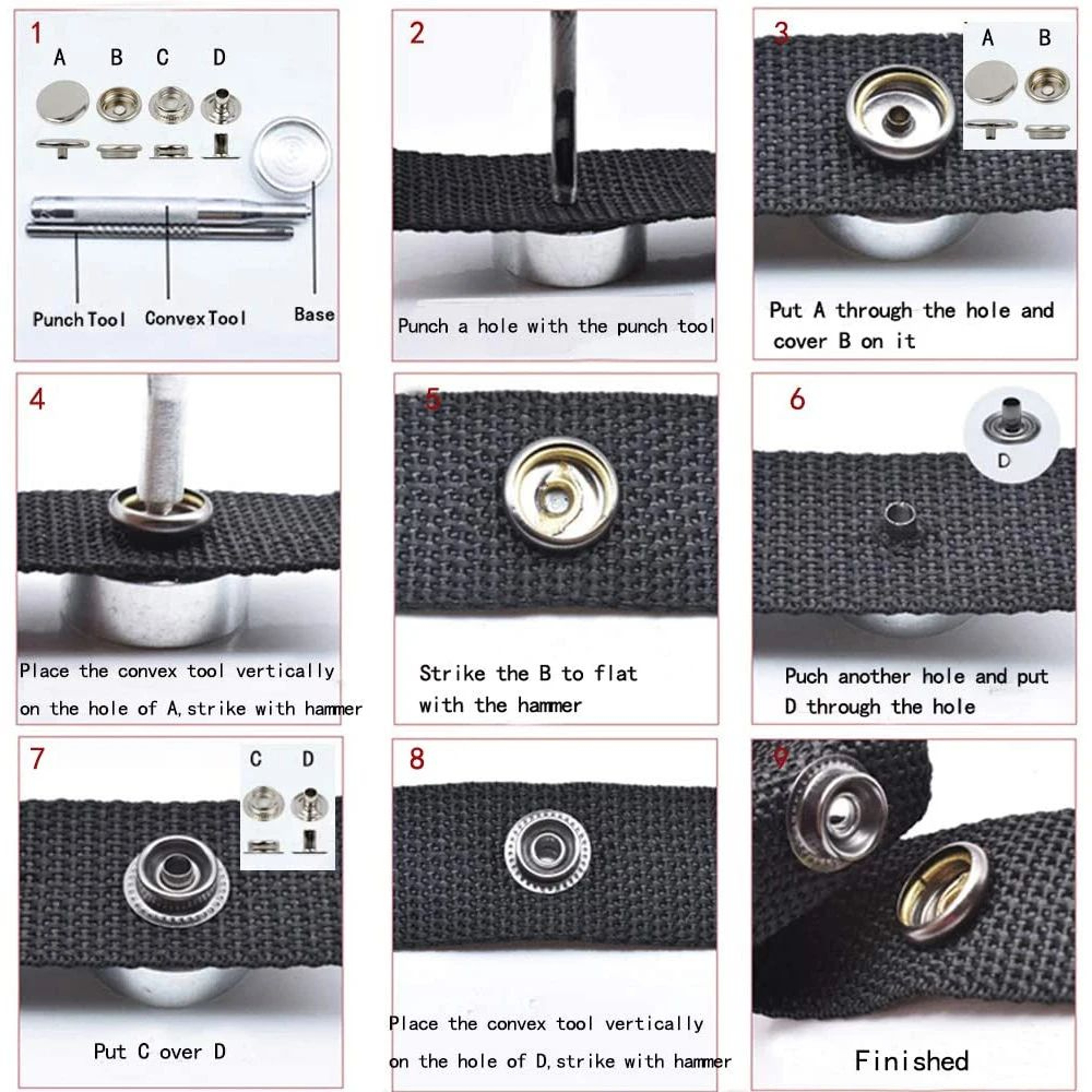 100 Piece Stainless Steel Canvas Snap Fastener Kit With Tools 3