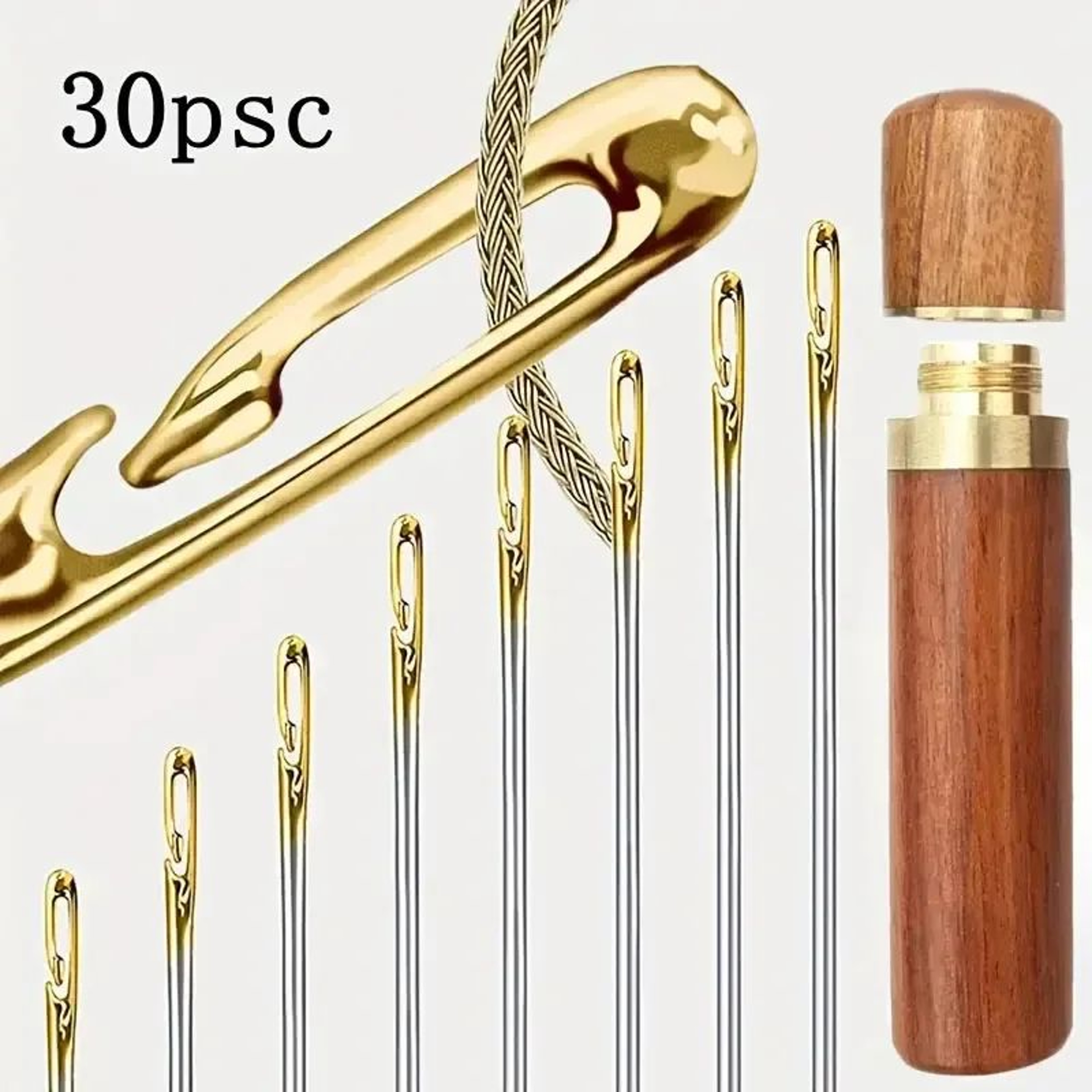 30 Piece Easy Thread Sewing Needle Set With Wooden Storage Case 0