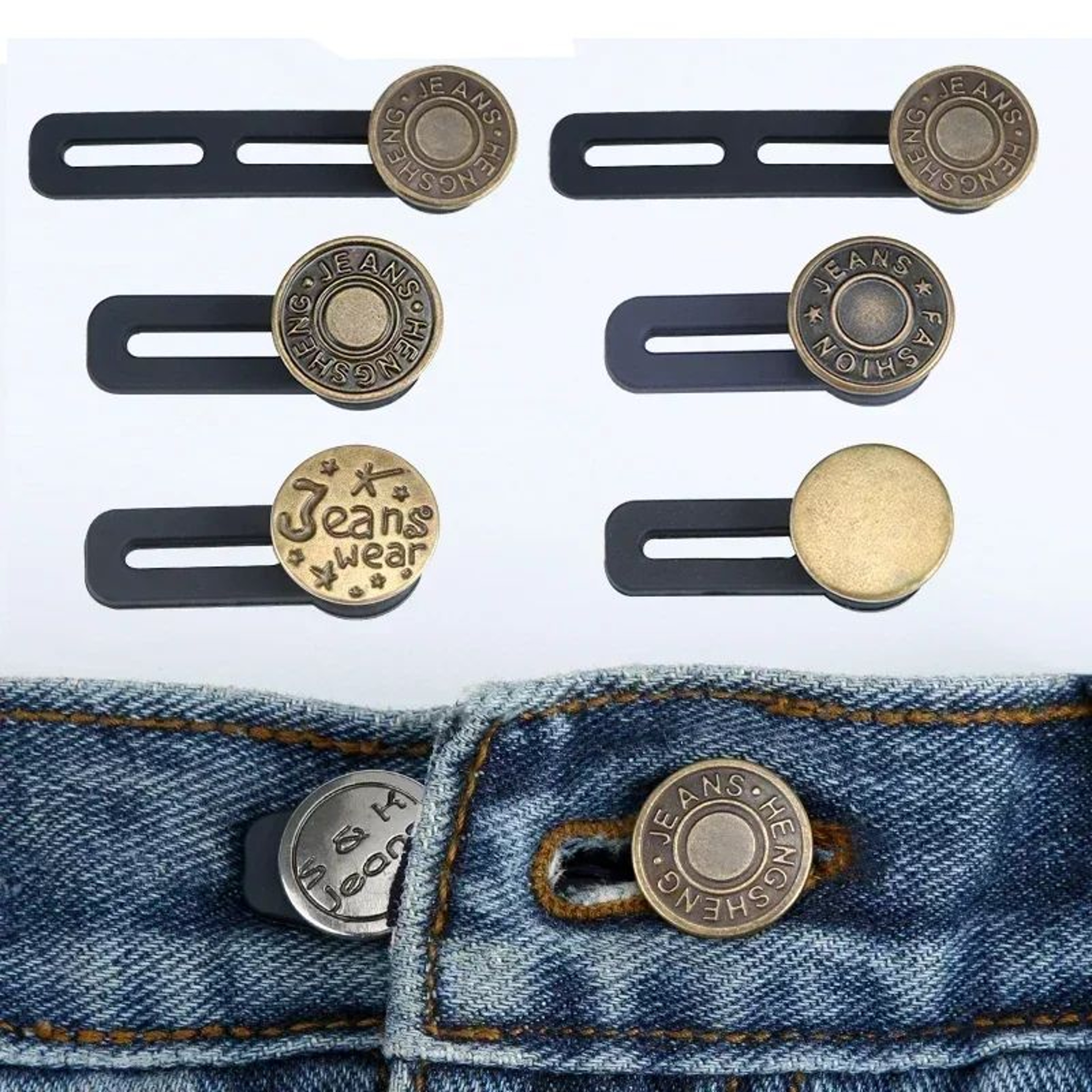 6 Piece No Sew Jeans Waist Adjustment Button Set 1