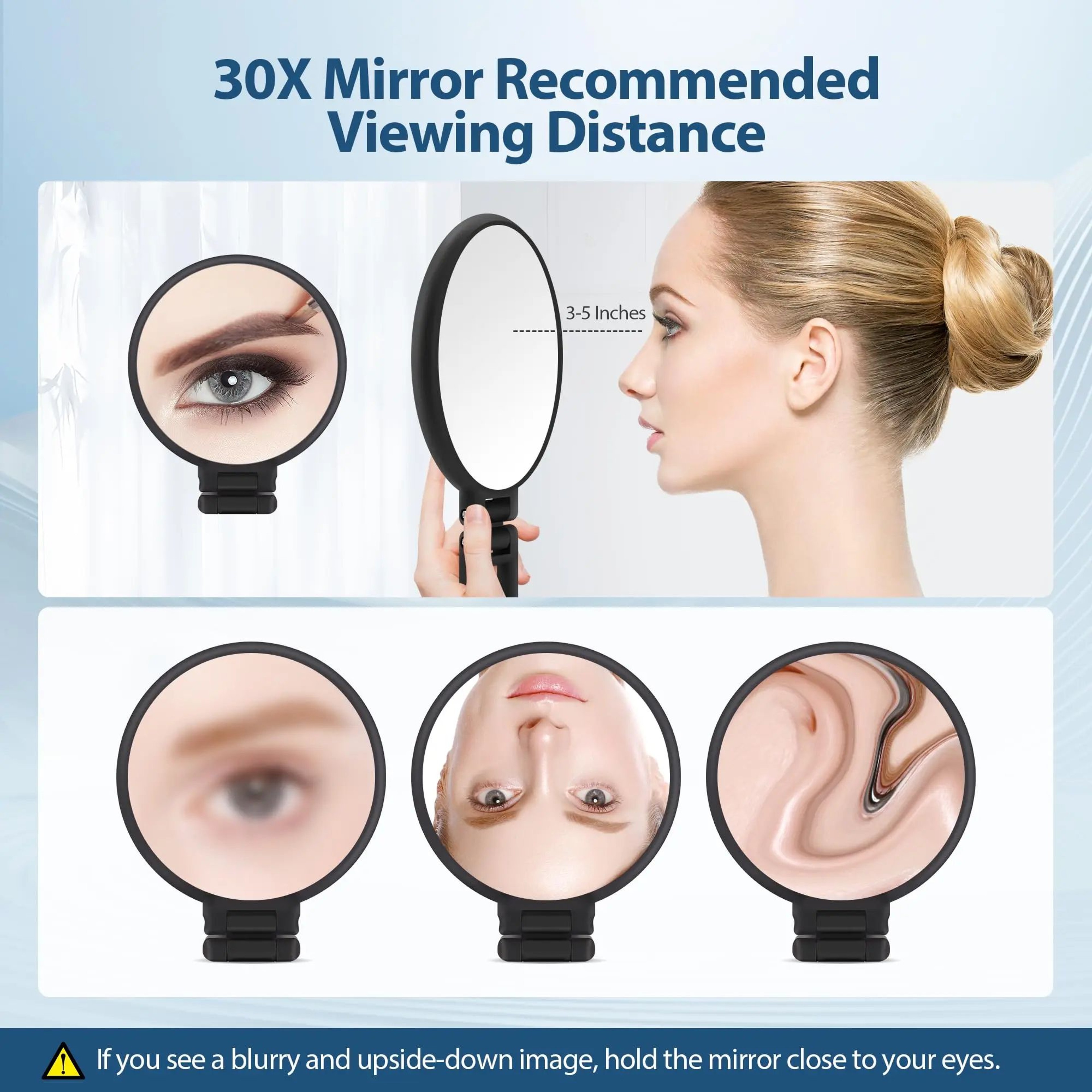 Double Sided 30X Magnifying Hand Mirror With Stand 8