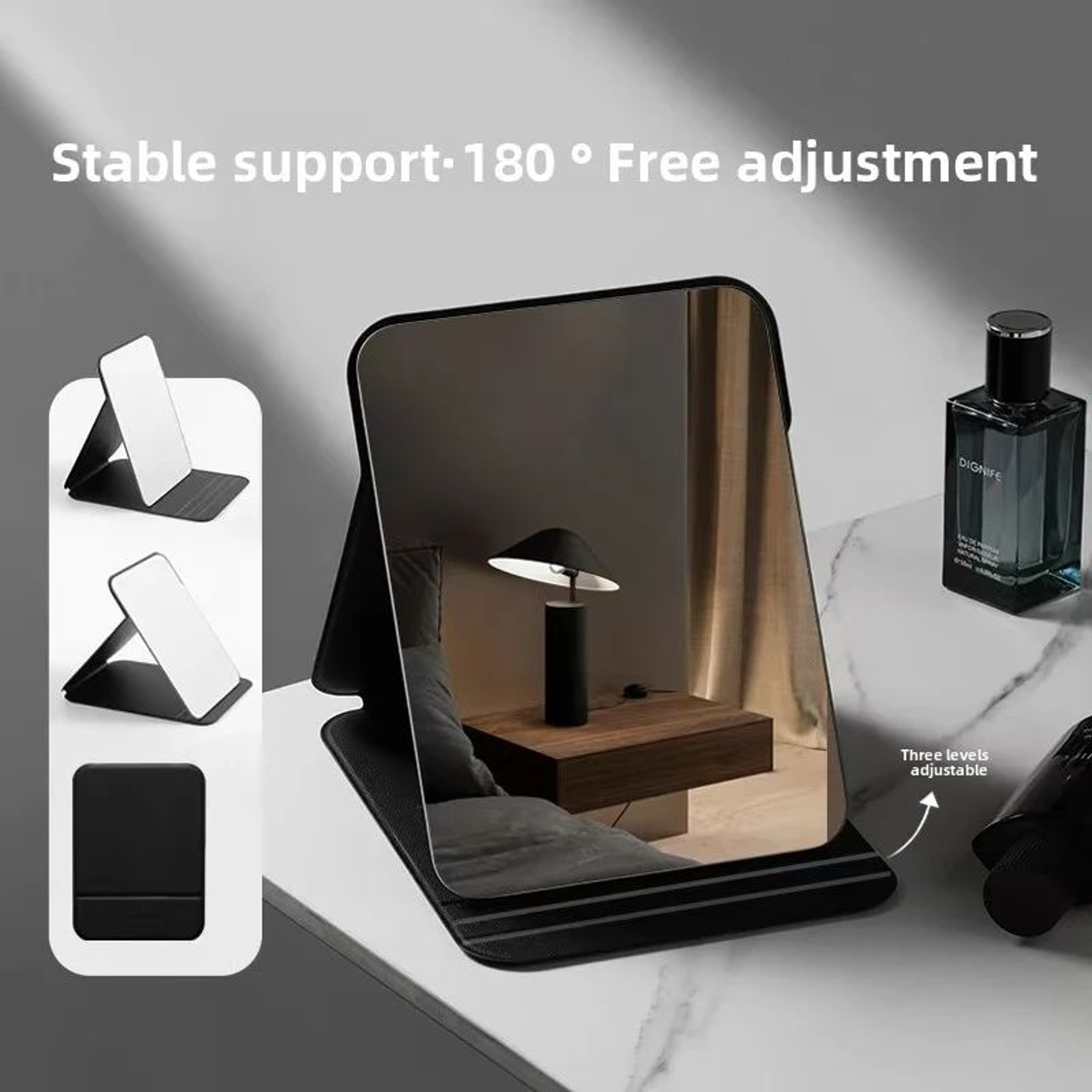 Portable Folding Desktop Makeup Mirror With Storage 0