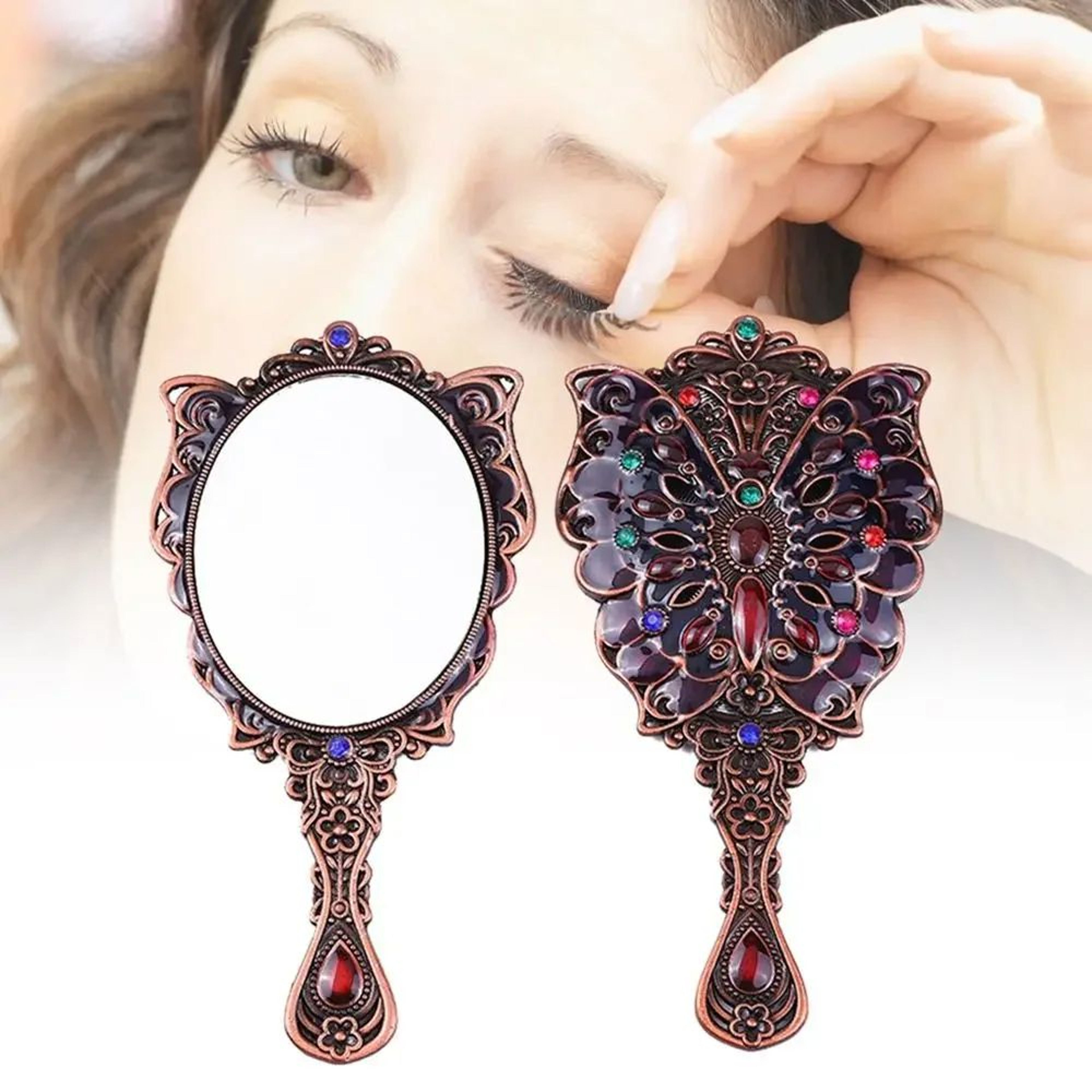 Retro Peacock Handheld Mirror And Comb Set 3
