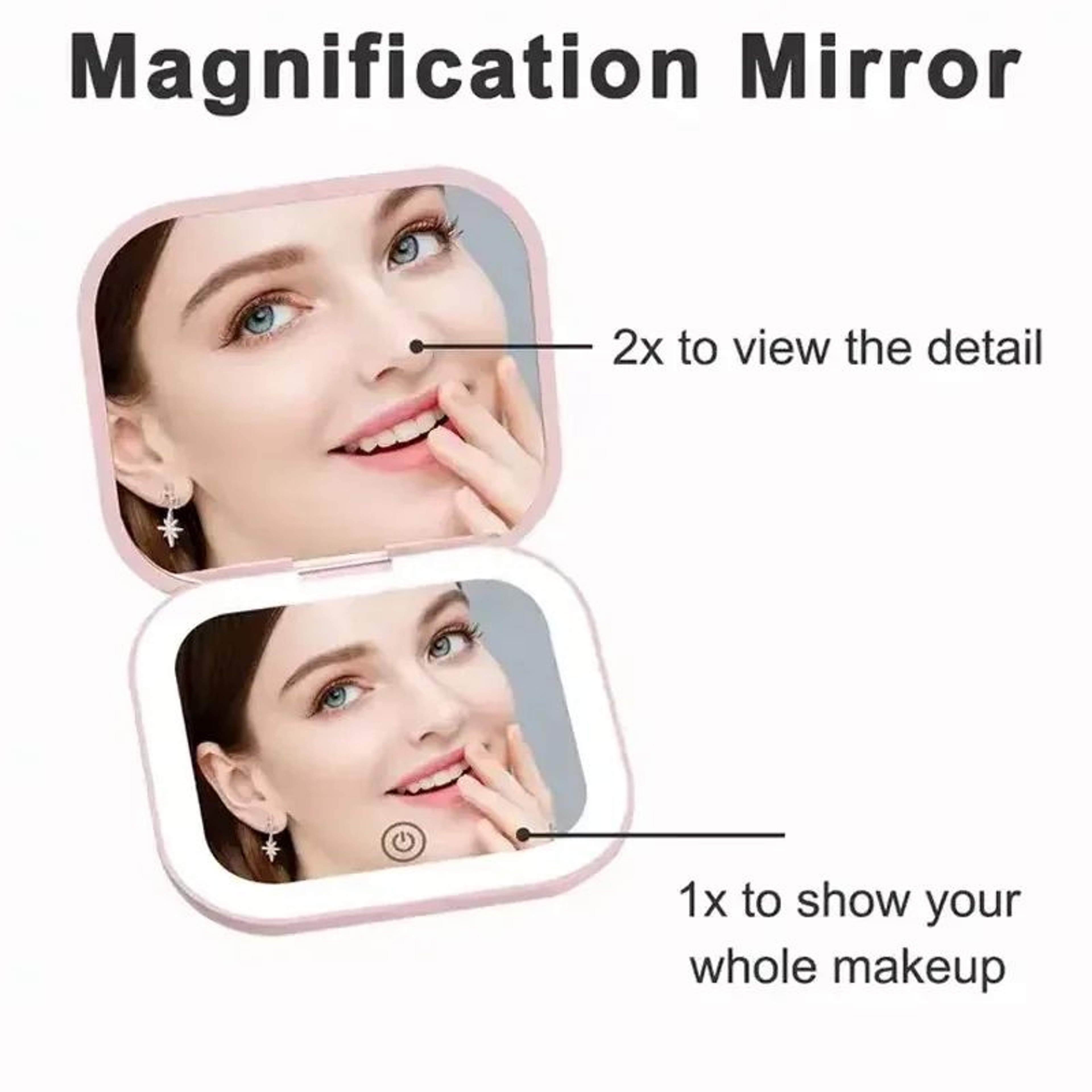 Portable LED Compact Mirror With 1X And 2X Magnification 1