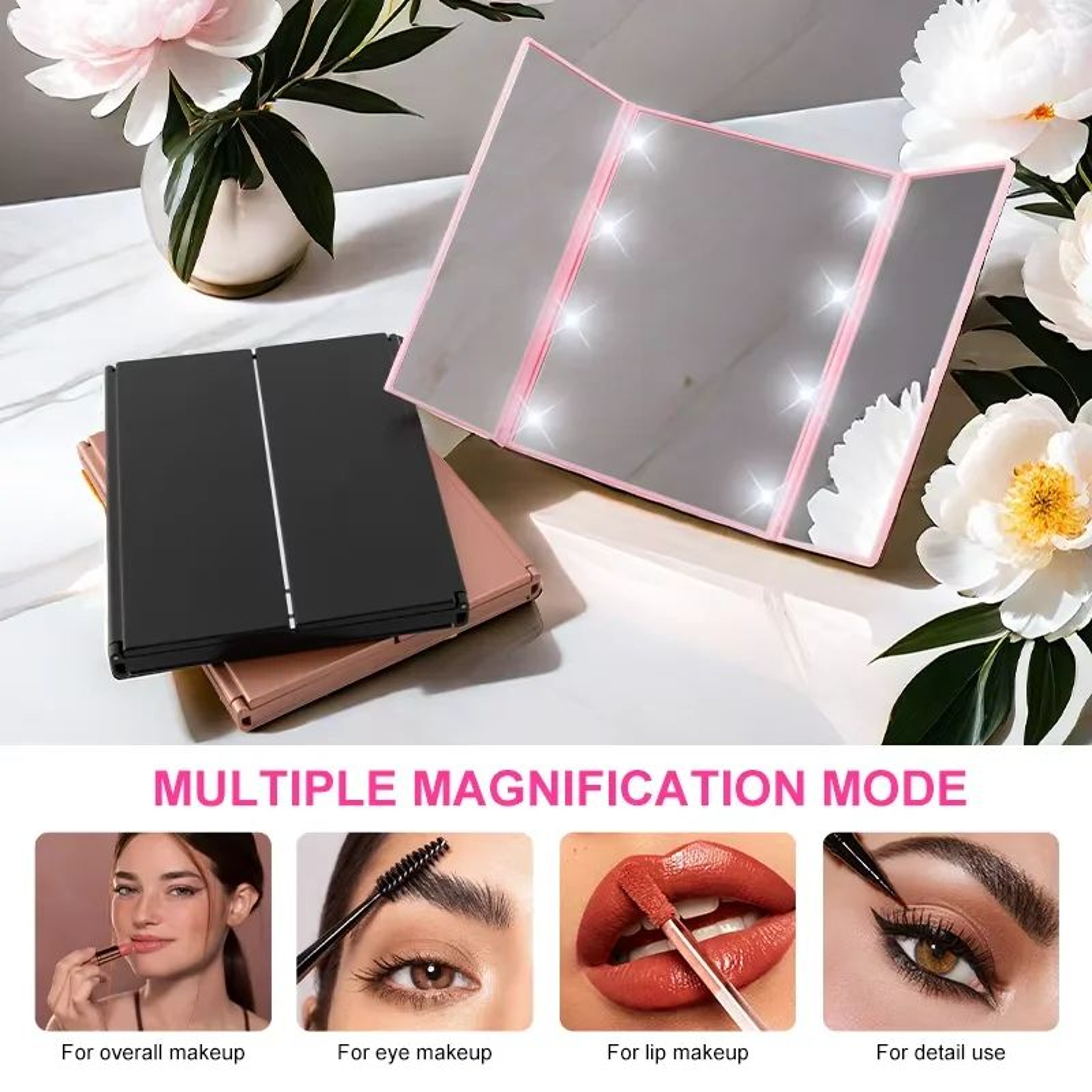 3 Way Mini Folding LED Travel Makeup Mirror With Stand 2