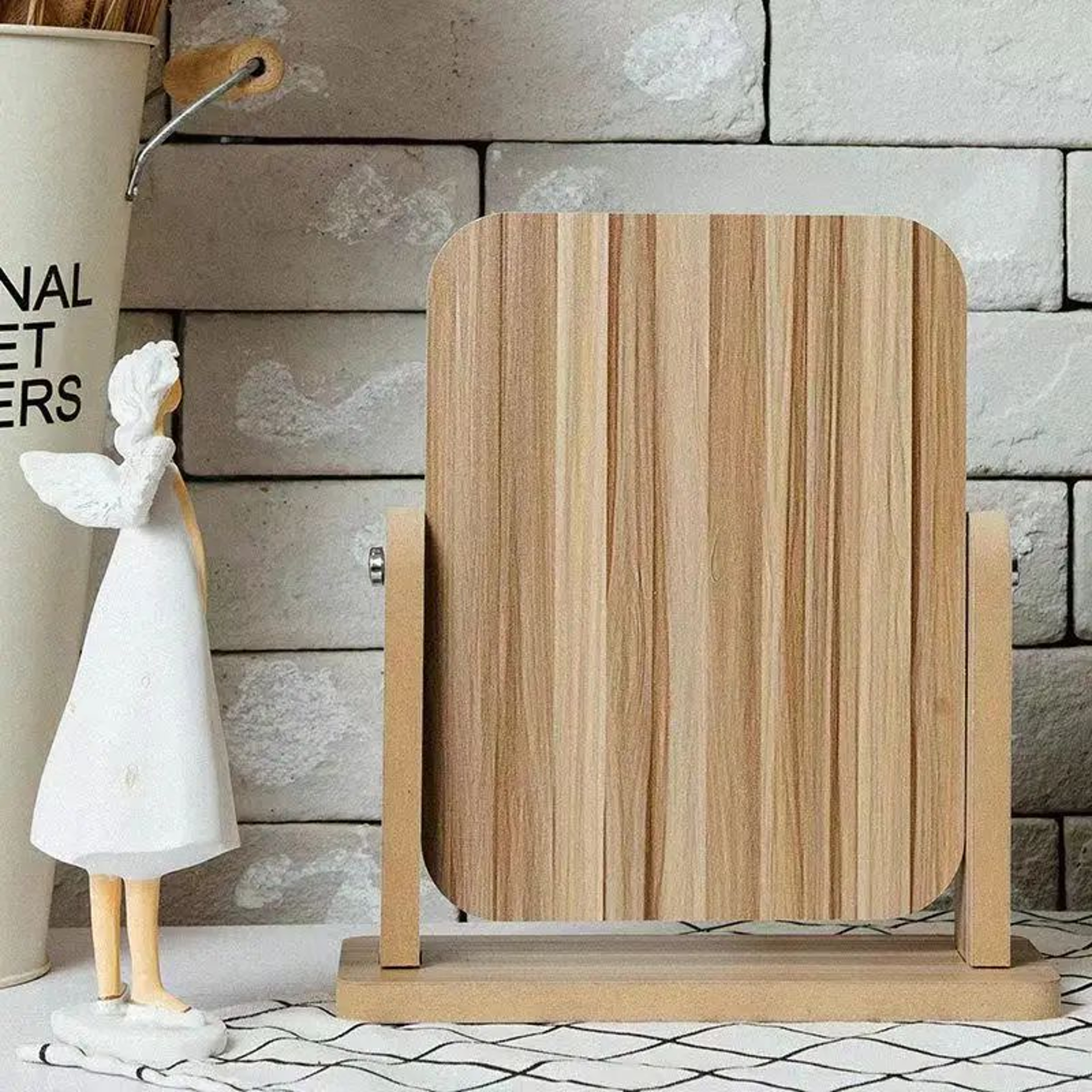Wooden Rectangle Rotating Desktop Makeup Mirror 3