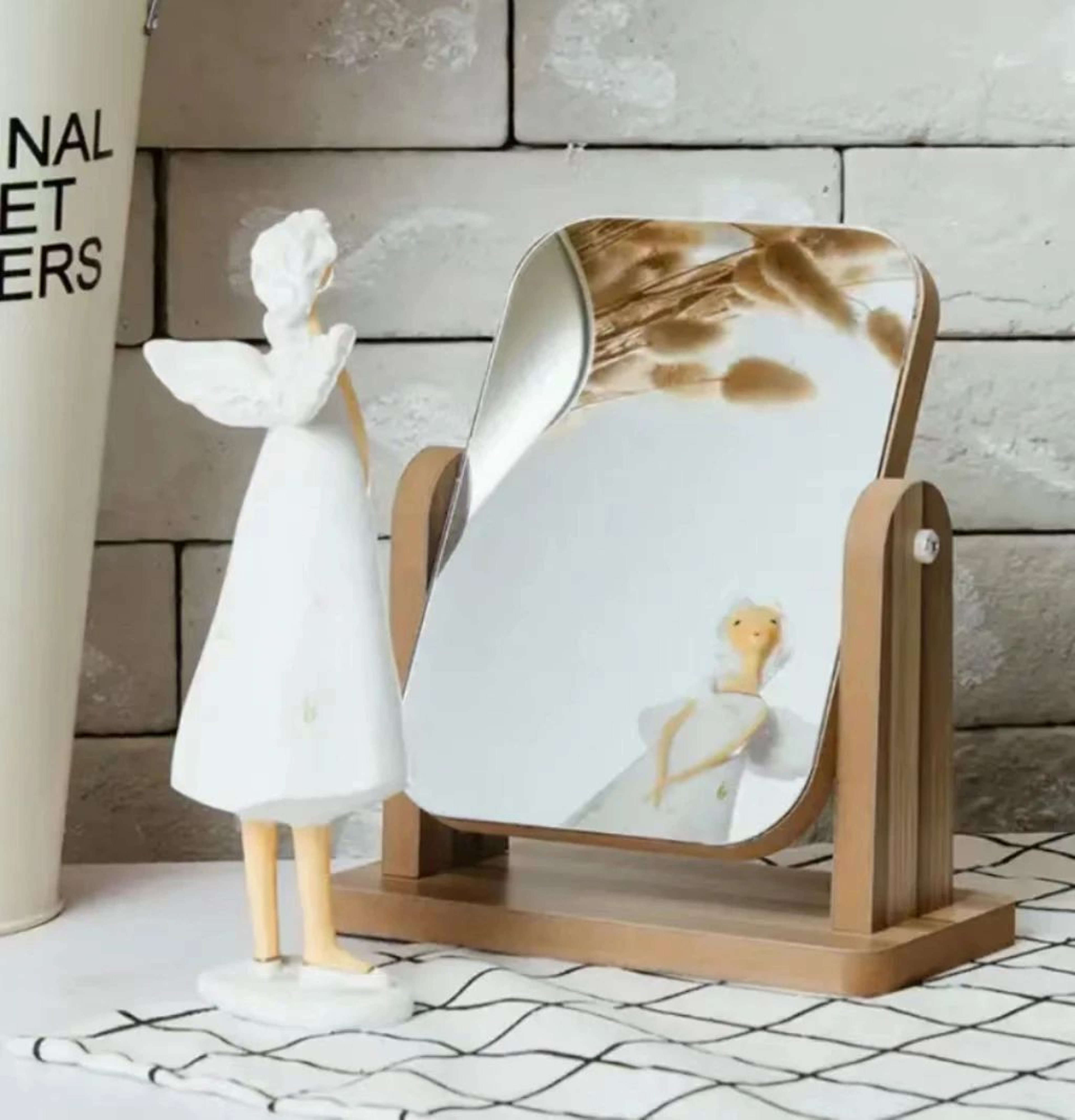 Wooden Rectangle Rotating Desktop Makeup Mirror 7