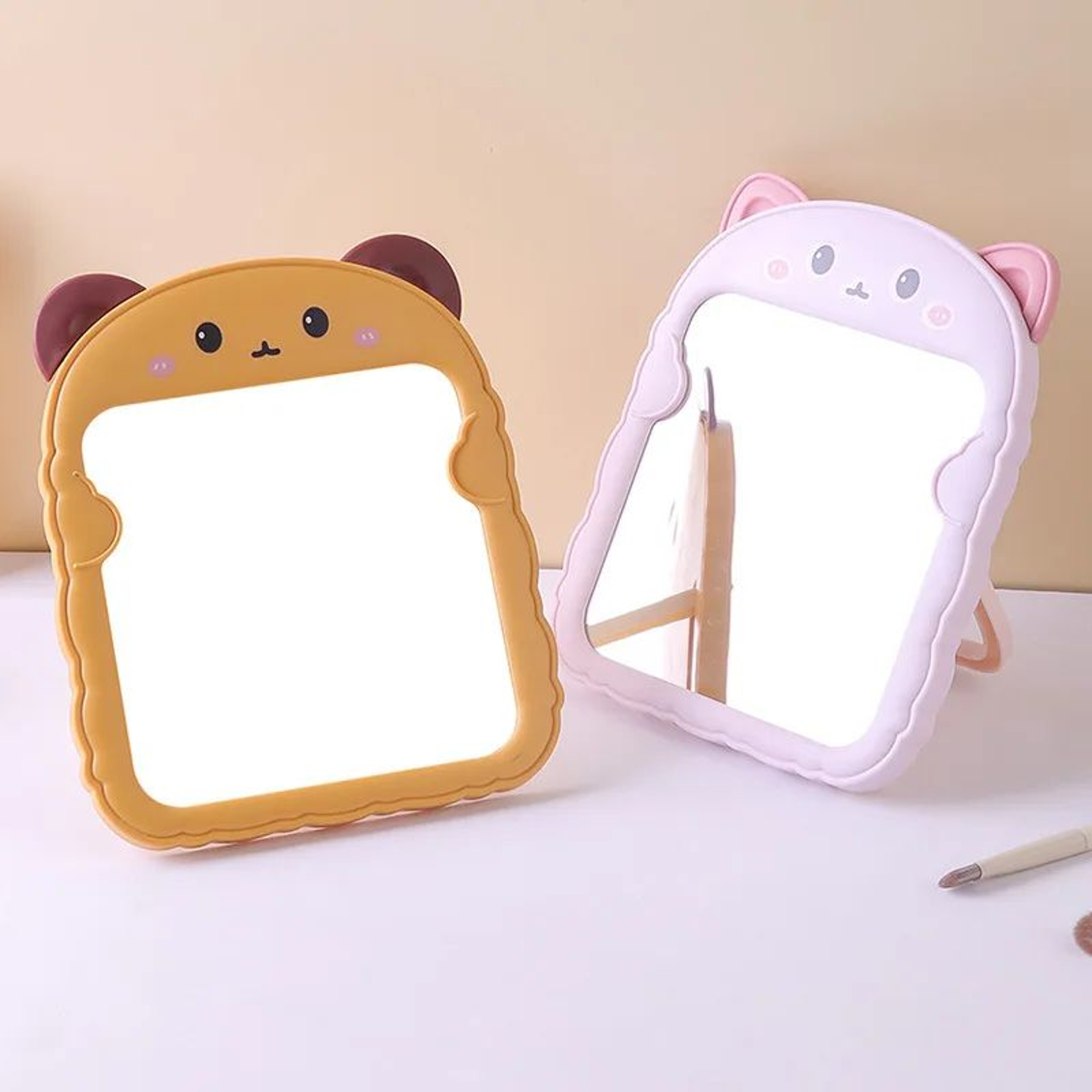 Cute Cat And Bear Ear Foldable Desktop Vanity Mirror 0
