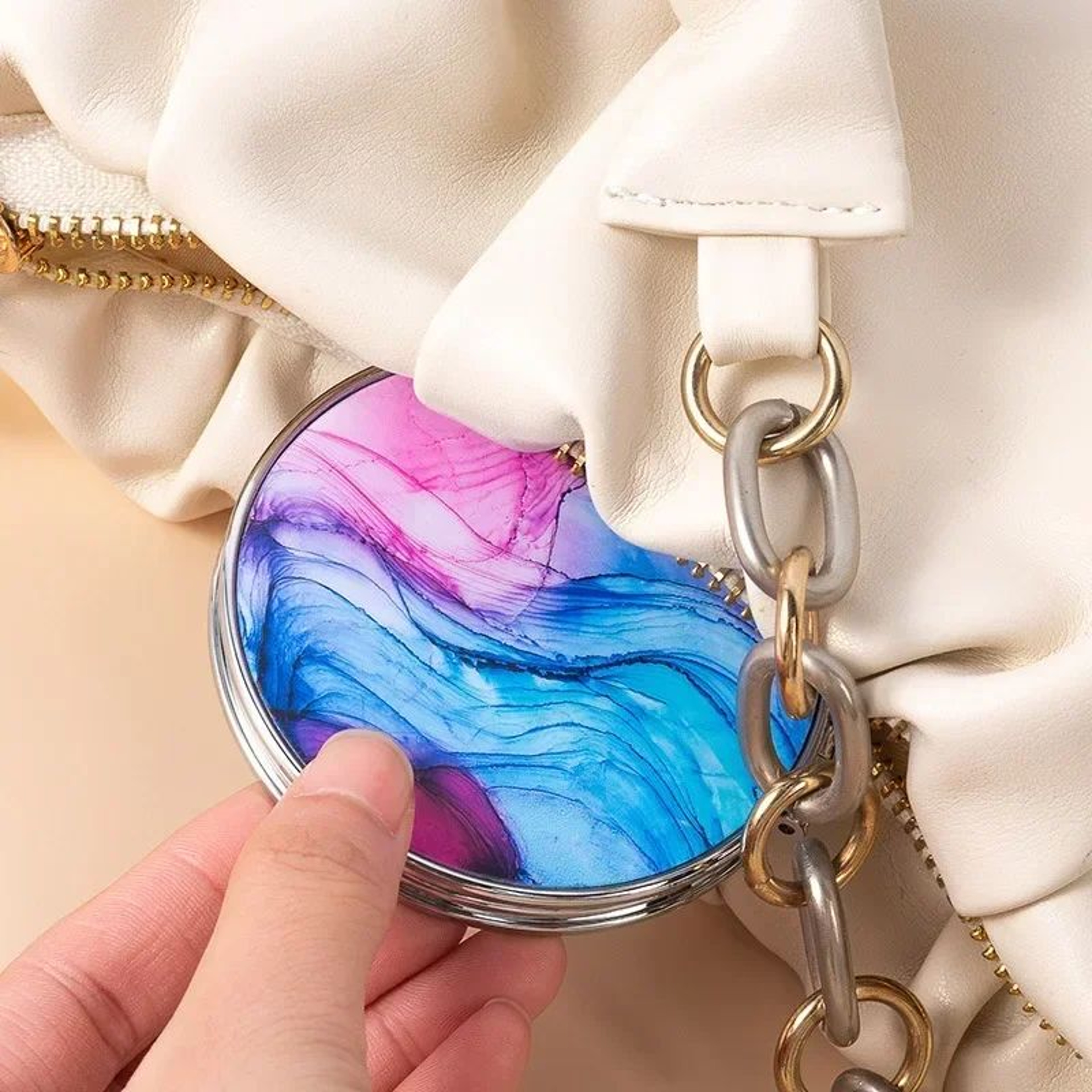 Vintage Stripe Mini Compact Portable Makeup Mirror 4