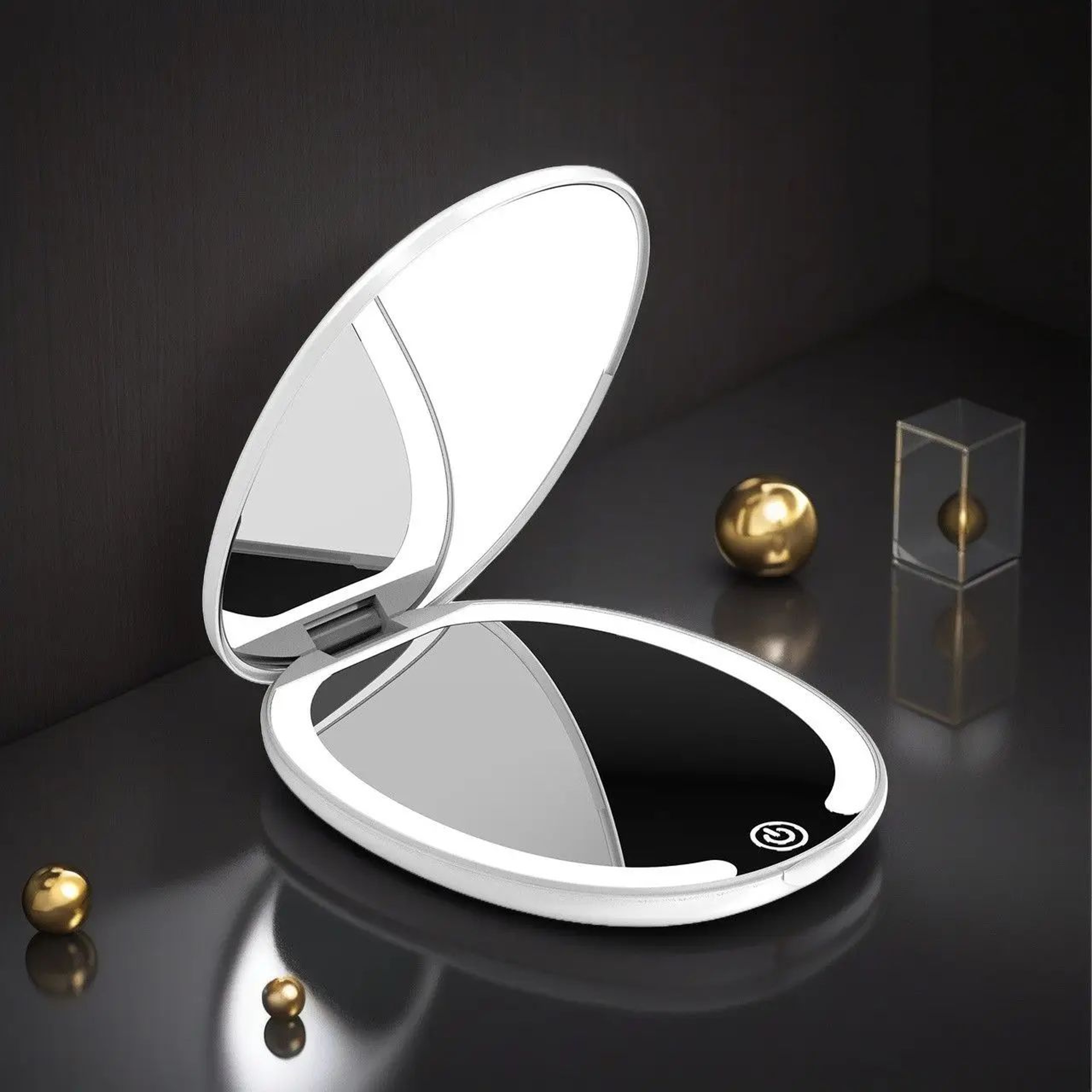 LED Folding Double Sided Makeup Mirror With 5X Magnification 0