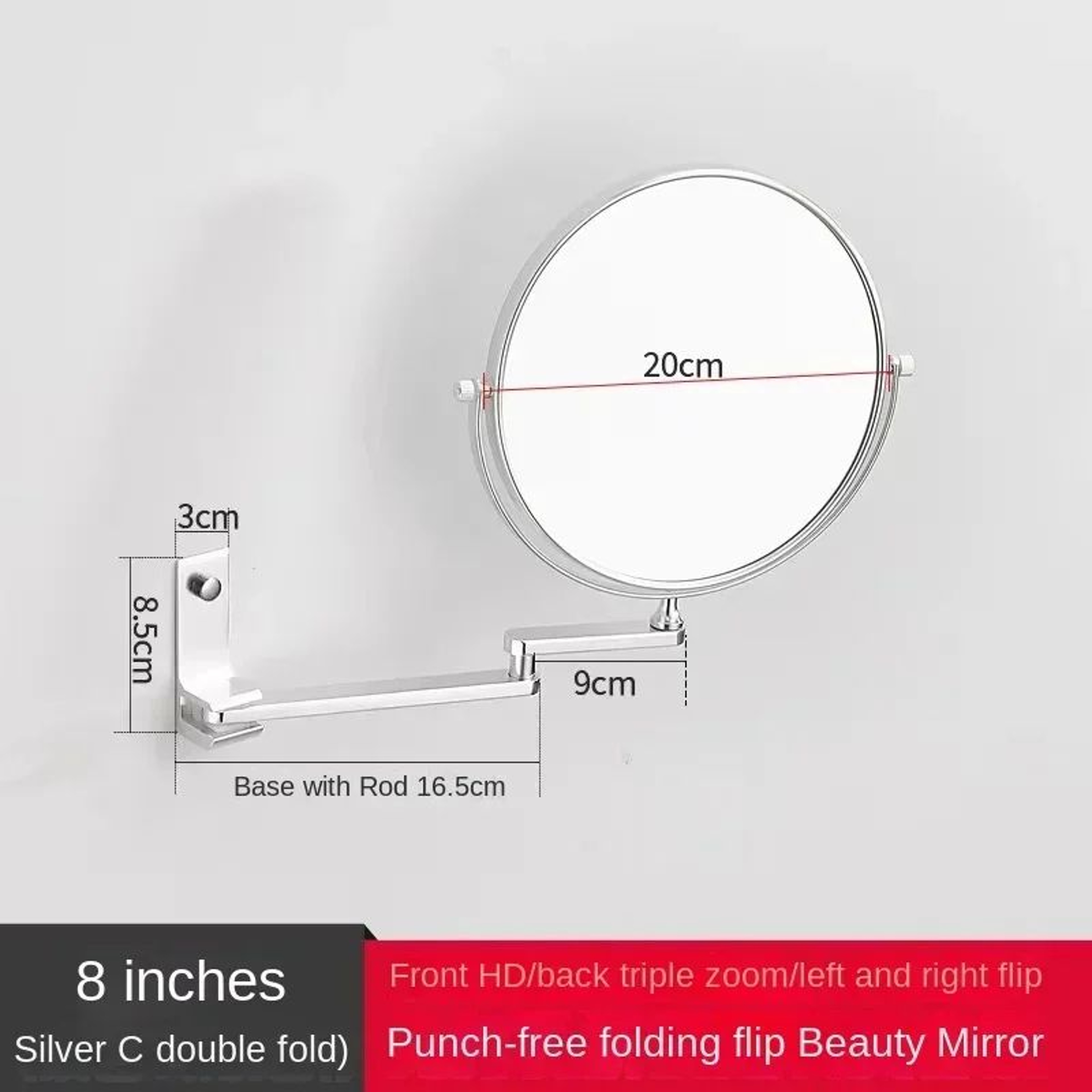 8 Inch Wall Mounted Double Sided Magnifying Makeup Mirror 8