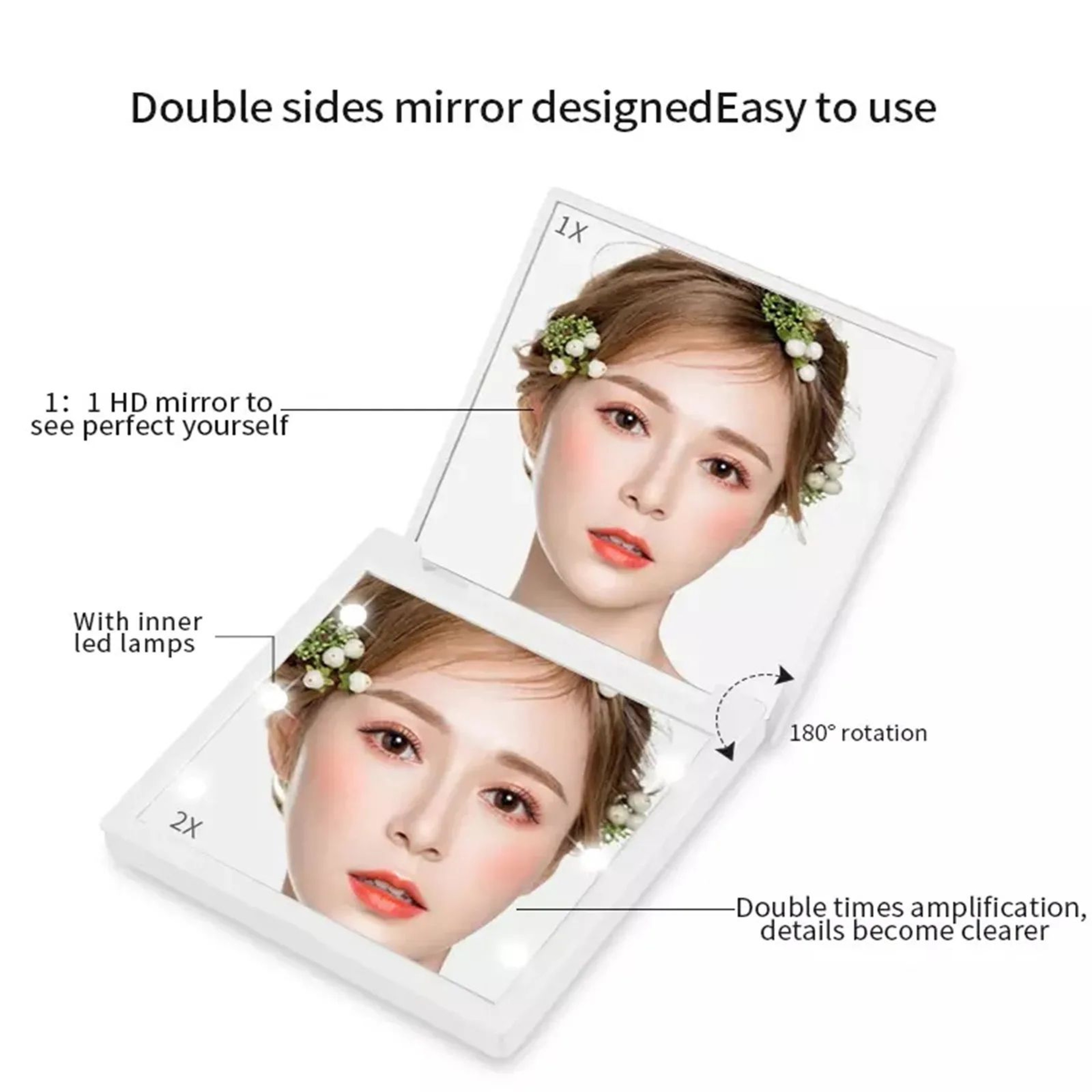 Foldable LED Pocket Makeup Mirror With Magnification 1
